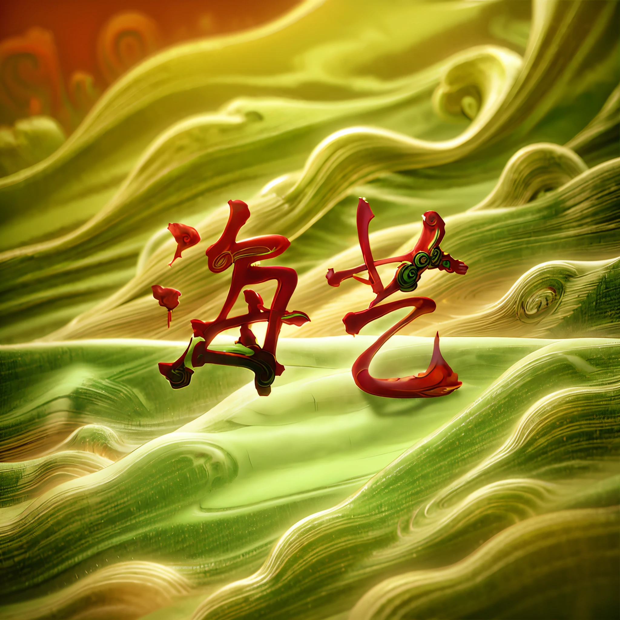 (red theme),(jade carving:1.5), (Chinese cloud pattern:1.2), (Oriental elements, Chinese colors, senior color matching), (lose focus, fantastic, magical light effect), Masterpiece, super delicate,three-dimensional,super rich,super detailed,8k,gold,gold line,jade, 3ddianshang\(style\)