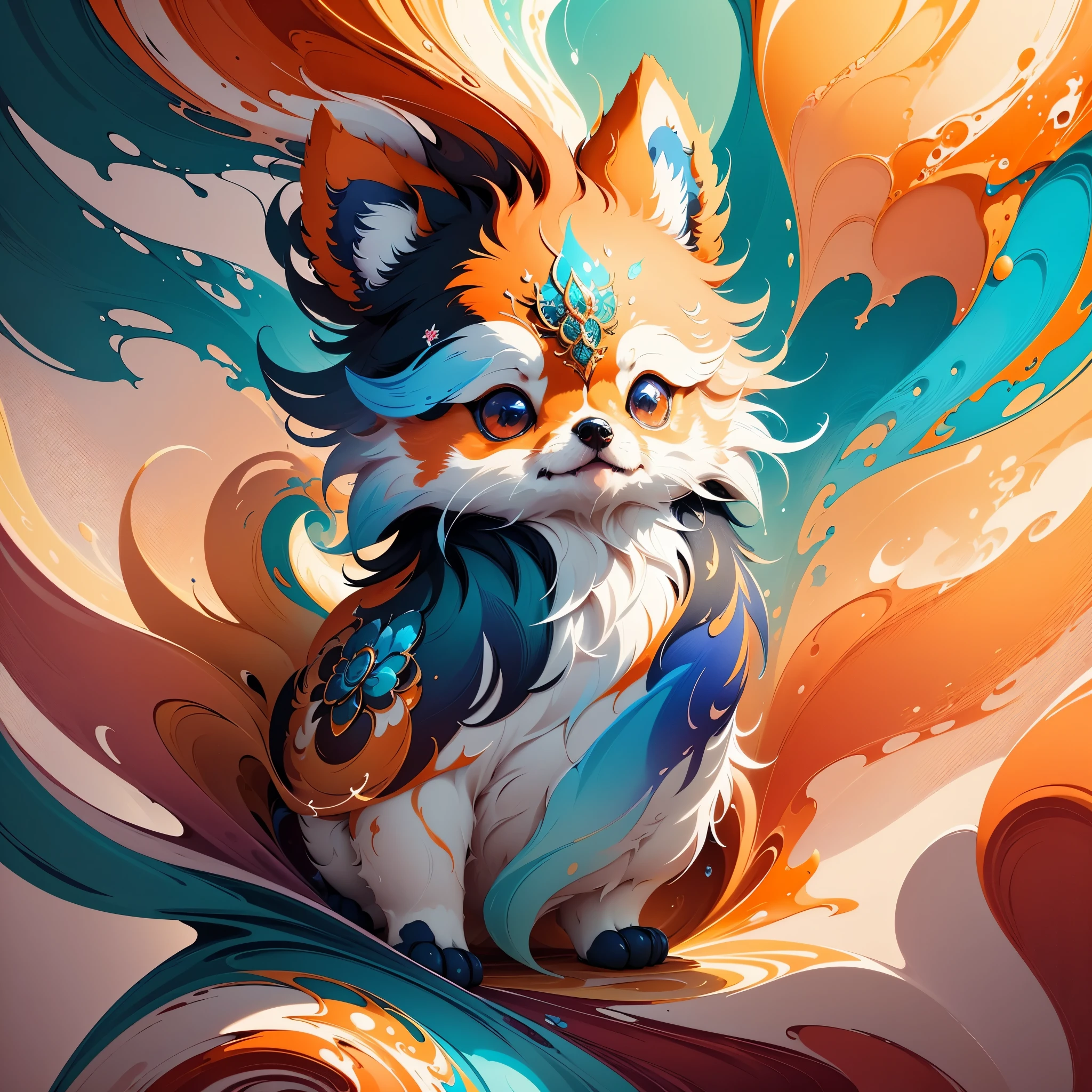 splash art, a liquid cute and adorable  baby pomeranian made of colours, splash style of colourful paint, hyperdetailed intricately detailed, fantastical,intricate detail, splash screen, complementary colours, fantasy, concept art, 8k resolution, DeviantArt masterpiece,
