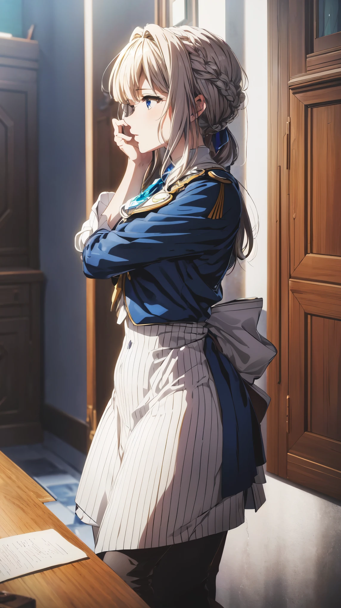 masterpiece,best quality, official art, extremely detailed CG unity 8k wallpaper, ((top quality, 8k, masterpiece: 1.3, ultra hd, high quality, best quality, high definition, ((realism)), sharp focus: 1.5,(Very detailed CG unity 8K wallpaper), violet evergarden from violet evergarden.