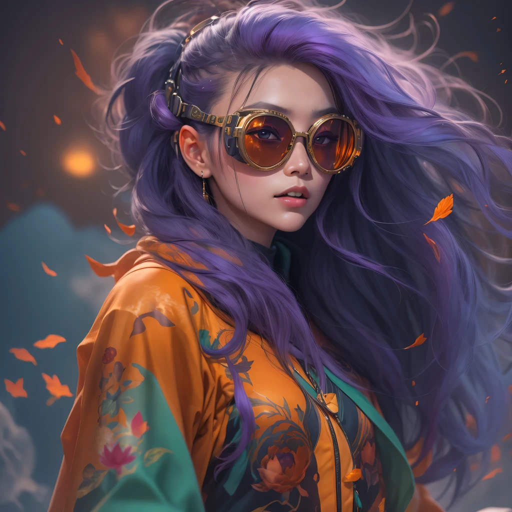 23679 Cyberpunk Year(masterpiece,HD,超HD,32k lotus root starch)Bright purple flowing hair,autumn pond, lotus root starch color, Asian (Michiko), (silk scarf), fighting stance, Looking at the starry sky, Orange gradient long hair, ((Thick frame reflective jade windproof goggles))Floating bright purple, Fire cloud gold headdress, Chinese long-sleeved gold silk garment, (Abstract ink splash:1.2),mars background,lotus(realistically:1.4),bright purple hair,Smoke on the road,The background is very ivory、pure, high resolution, Detailed wind protection goggles, RAW photos lotus root starch, Sharp Re, Nikon D850 film photo by Jefferies Lee 4 Kodak Portra 400 camera F1.6 guns, rich and colorful, Super real、Vivid textures, dramatic lighting, Unreal Engine Art Station Trend, Silicon Nest 800