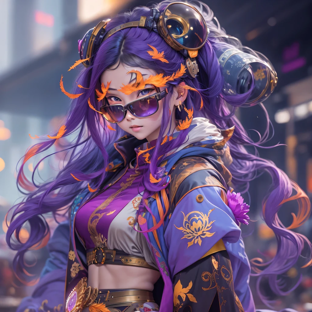 23679 Cyberpunk Year(masterpiece,HD,超HD,32k lotus root starch)Bright purple flowing hair,autumn pond, lotus root starch color, Asian (Michiko), (silk scarf), fighting stance, Looking at the starry sky, Orange gradient long hair, ((Thick frame reflective jade windproof goggles))Floating bright purple, Fire cloud gold headdress, Chinese long-sleeved gold silk garment, (Abstract ink splash:1.2),mars background,lotus(realistically:1.4),bright purple hair,Smoke on the road,The background is very ivory、pure, high resolution, Detailed wind protection goggles, RAW photos lotus root starch, Sharp Re, Nikon D850 film photo by Jefferies Lee 4 Kodak Portra 400 camera F1.6 guns, rich and colorful, Super real、Vivid textures, dramatic lighting, Unreal Engine Art Station Trend, Silicon Nest 800