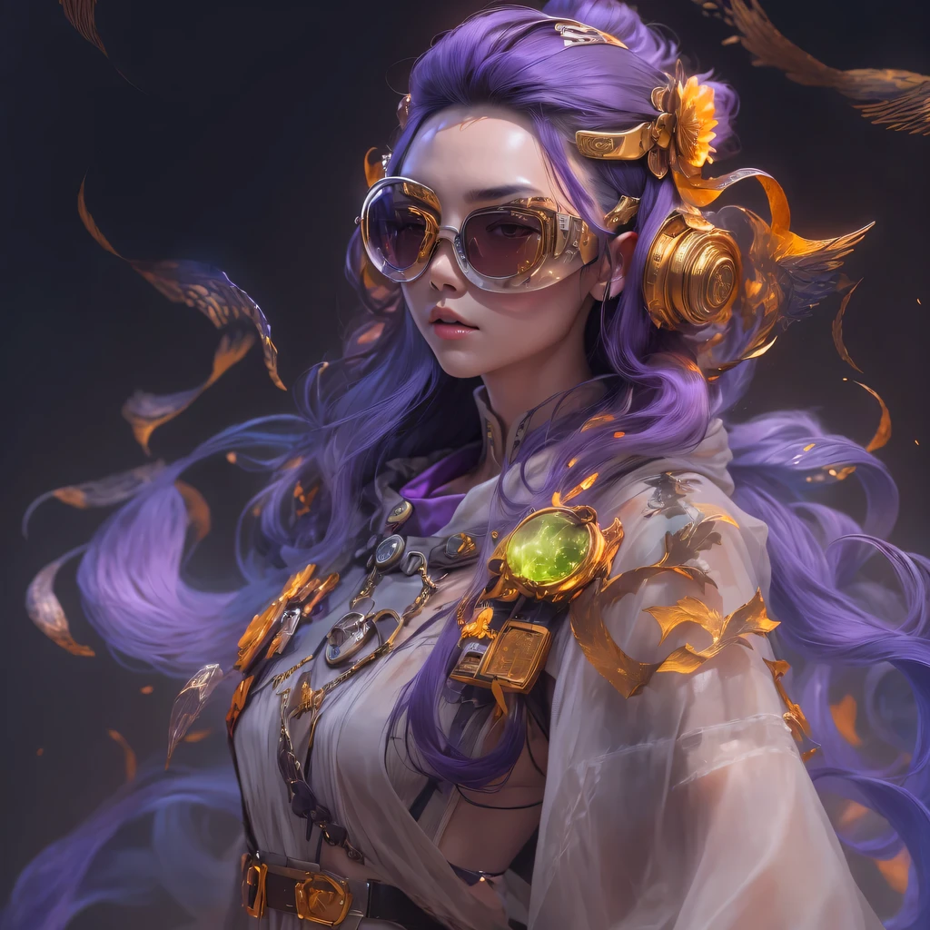 23679 Cyberpunk Year(masterpiece,HD,超HD,32k lotus root starch)Bright purple flowing hair,autumn pond, lotus root starch color, Asian (Michiko), (silk scarf), fighting stance, Looking at the starry sky, Orange gradient long hair, ((Thick frame reflective jade windproof goggles))Floating bright purple, Fire cloud gold headdress, Chinese long-sleeved gold silk garment, (Abstract ink splash:1.2),mars background,lotus(realistically:1.4),bright purple hair,Smoke on the road,The background is very ivory、pure, high resolution, Detailed wind protection goggles, RAW photos lotus root starch, Sharp Re, Nikon D850 film photo by Jefferies Lee 4 Kodak Portra 400 camera F1.6 guns, rich and colorful, Super real、Vivid textures, dramatic lighting, Unreal Engine Art Station Trend, Silicon Nest 800