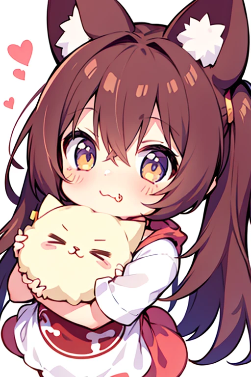 cute、Anime、kitten、has ears、holding meat bun on cheek。