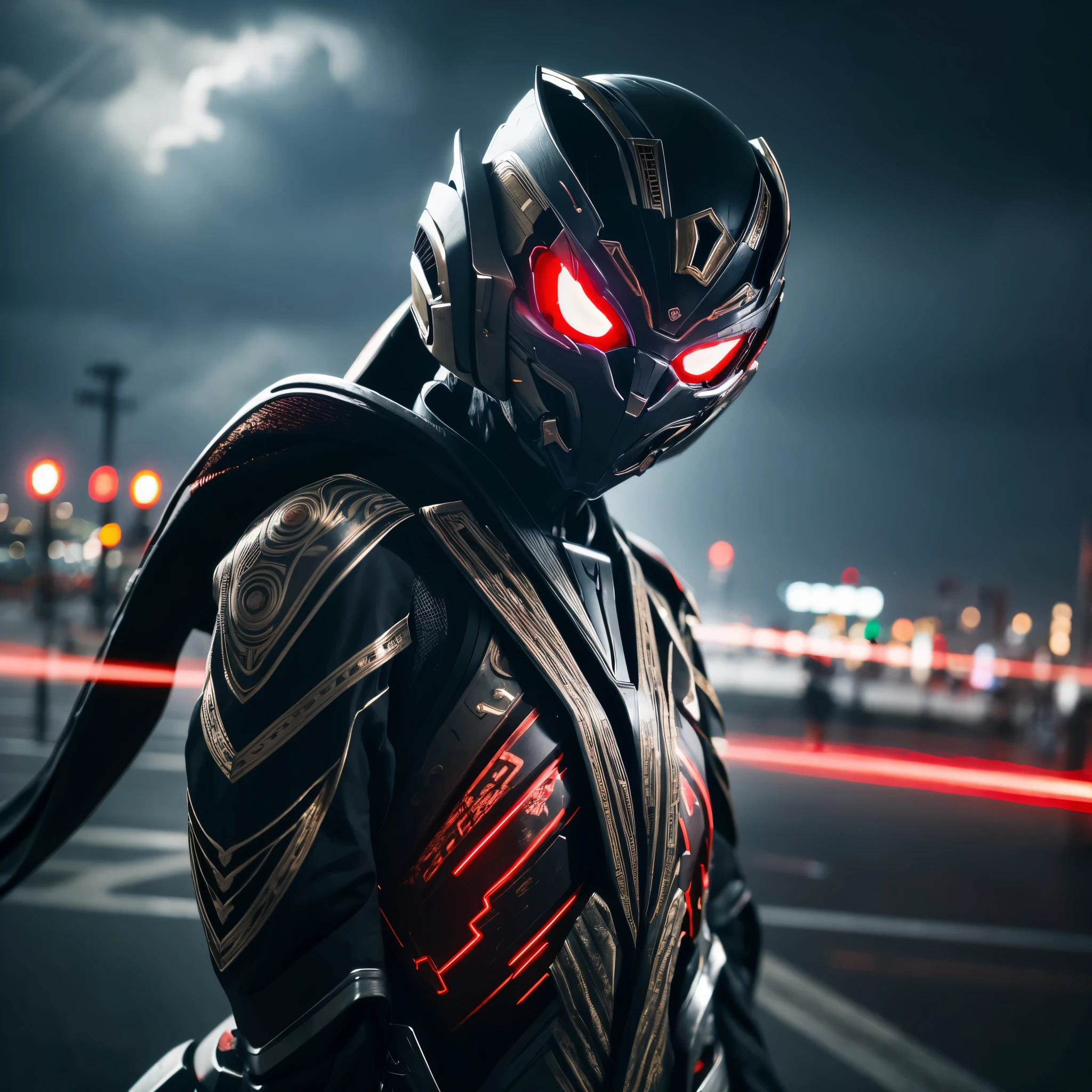 1 japanese girl, WARFRAME, intricate pattern, heavy metal, energy lines, faceless, glowing eyes, elegant, intense, blood red and black uniform, solo, modern, city, streets, dark clouds, thunderstorm, heavy rain,
dramatic lighting,
(masterpiece:1.2), best quality, high resolution, beautiful detailed, extremely detailed, perfect lighting,