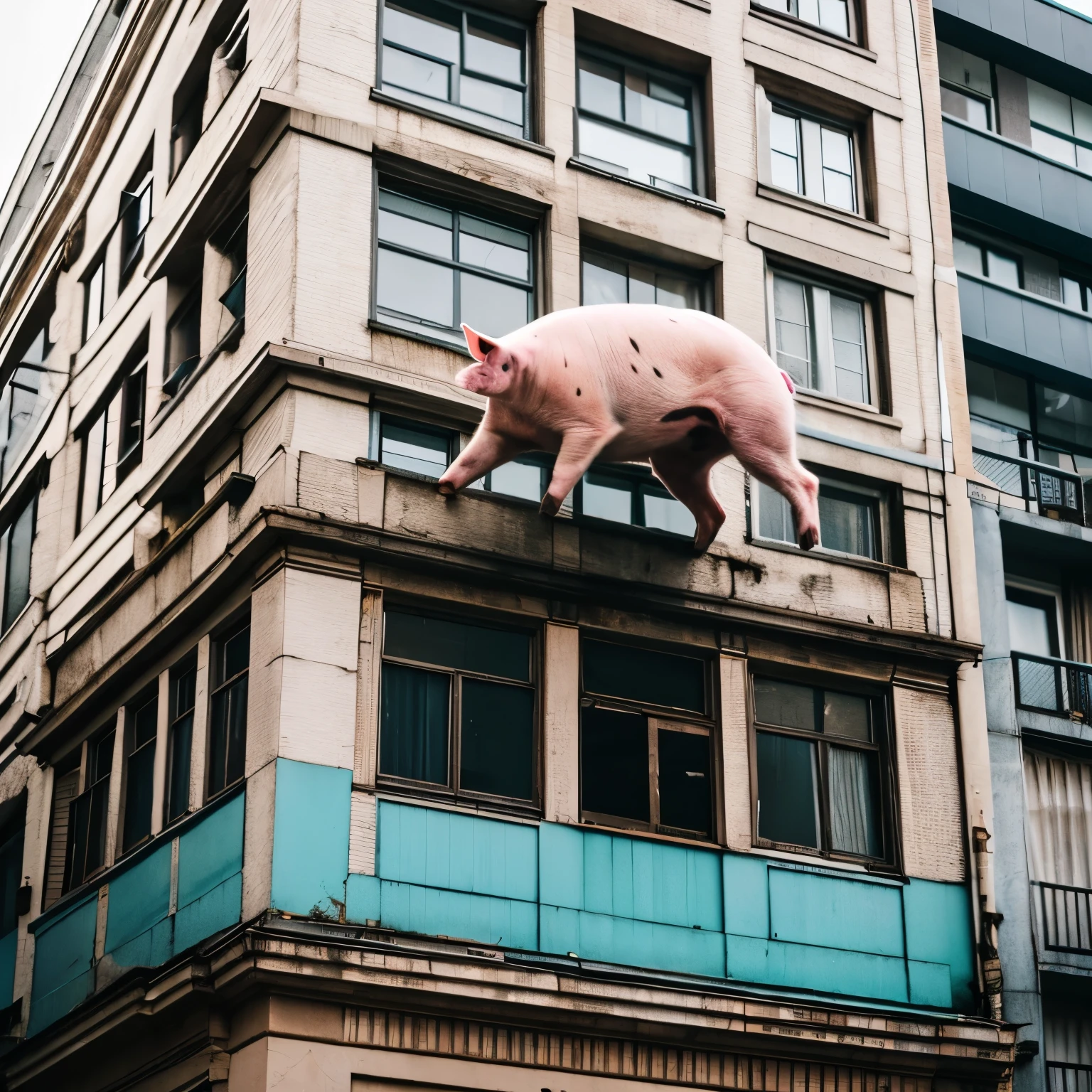 pig jumping off building