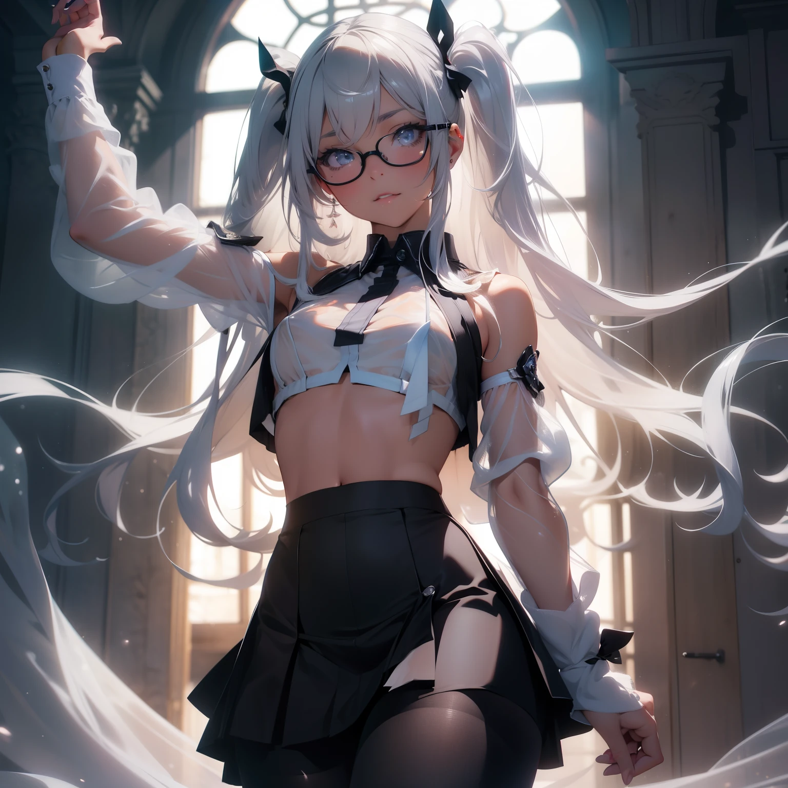 (quality)), ((masterpiece)), Recommended results、Puffy nipples、(see through:1.5)、straighten your back、abdominal muscles、huge bust、angle to floor:1.2、low camera angle、Hair loss on crotch,Hatsune Miku,ulzzang-6500-v1.1, (original photo:1.2), (lifelike:1.4), Beautiful and delicate girl, Very detailed eyes and face, Beautiful and delicate eyes, ridiculous, incredibly ridiculous, File size is huge, super detailed, high resolution, Very detailed, 最好的quality, masterpiece, ((fashion clothing,Various colors)), illustration, Very detailed, CG, Unite, 8k wallpaper, Astonishing, fine details, masterpiece ,最好的quality, Very detailed CG uniform 8k wallpaper, There is light on the face, light, 1 girl, 16 years old, long white hair, side splits, (big breasts), (No)), (Glasses), ((dynamic poses))), ((sexy pose))), (camel toe), (half), (pantyhose)), ((black hip skirt))