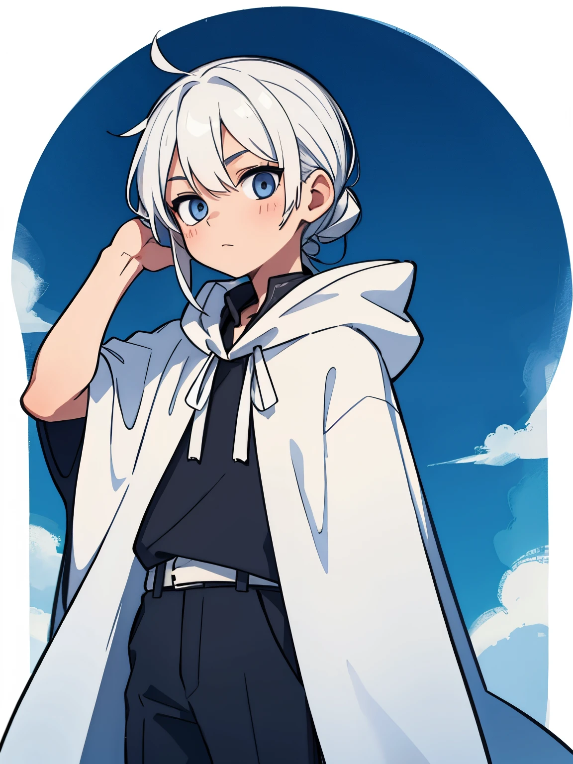 boy, white hair tied in a braid, White cloak
