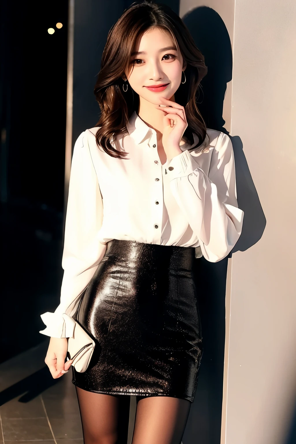 LTRA details、Japanese、charming beauty、Dainty woman、sharp eyes、cool girl、wavy hair、suit、Jacket、blouse、Tight Skirt、black pantyhose、shiny pantyhose、evil female executive、evil fall、brainwashing、lacy fabric、Shiny legs、black lipstick、lip gloss、grin、Evilな表情、suspicious look、empty eyes、Evil、reach out your hand、in the darkroom、attraction、put one&#39;s hand forward、pendant