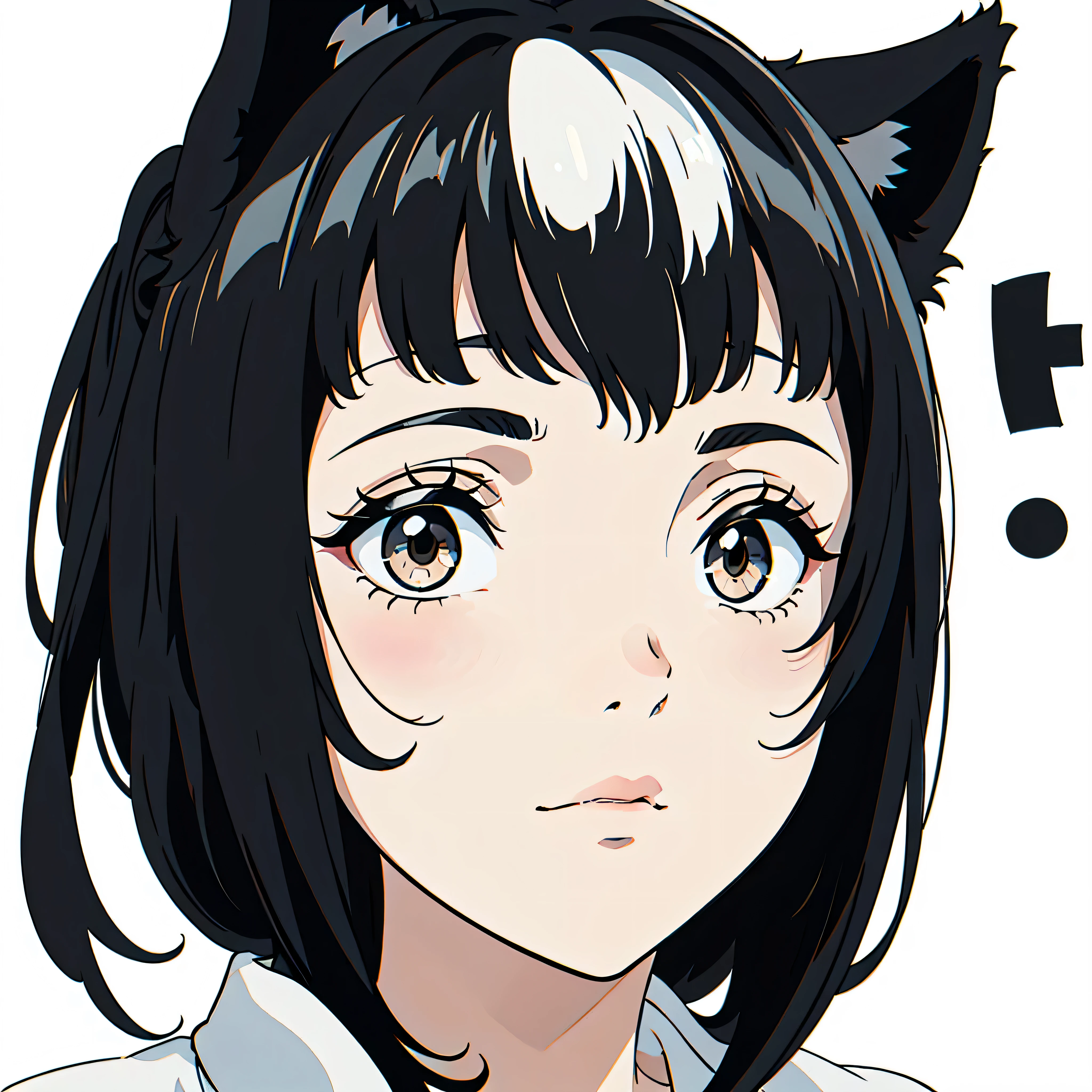 relaxed facial expression, Black and white, disheveled fringe, Medium dirty hair, alluring look, Black and white,Black and white painting,White background,front side,cat ear,calm expression on his face