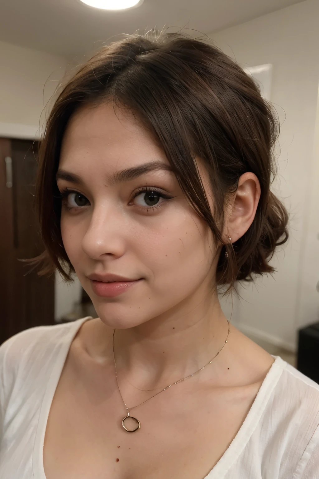 Mulher estilo ocidental morena com cabelos cacheados vestimenta social