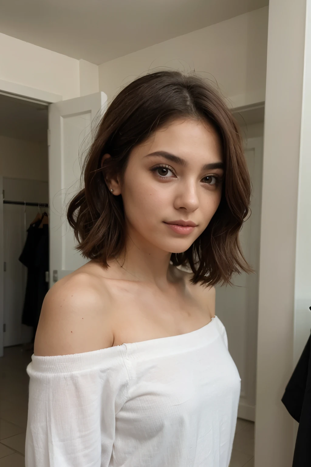 Mulher estilo ocidental morena com cabelos cacheados vestimenta social