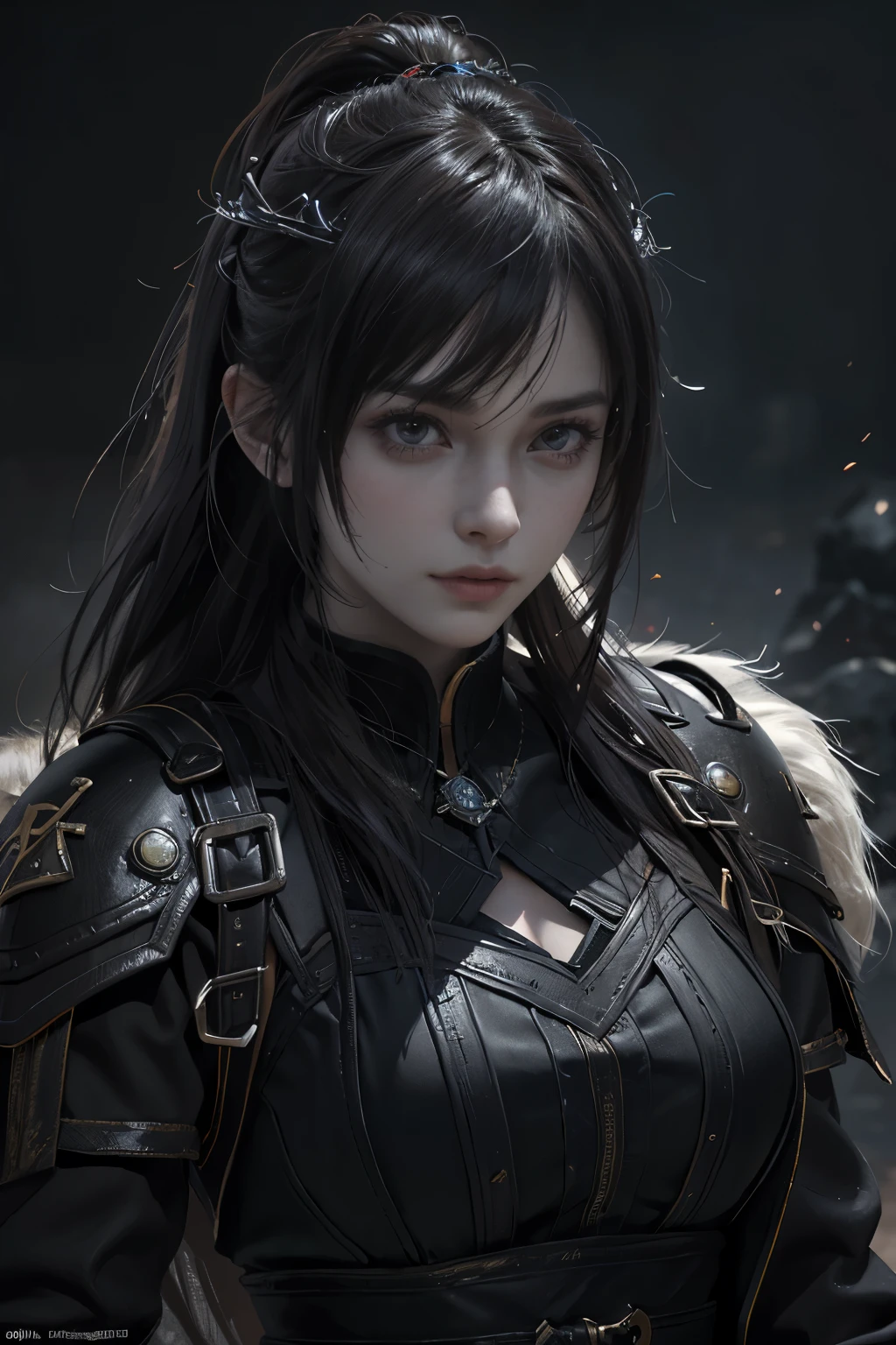 Game art，The best picture quality，Highest resolution，8K，(A bust photograph)，(Portrait)，(Head close-up)，(Rule of thirds)，Unreal Engine 5 rendering works， (The Girl of the Future)，(Female Warrior)， 
20岁少女，((Hunter))，An eye rich in detail，(Big breasts)，优雅高贵，冷漠，勇敢的，
（Medieval-style fur combat clothing，Glowing magic lines，Animal skin clothing with rich details），Medieval Lady Knight，Medieval ranger，
拍照姿势，简单背景，Movie lights，Ray tracing，Game CG，((3D Unreal Engine))，oc渲染反射纹