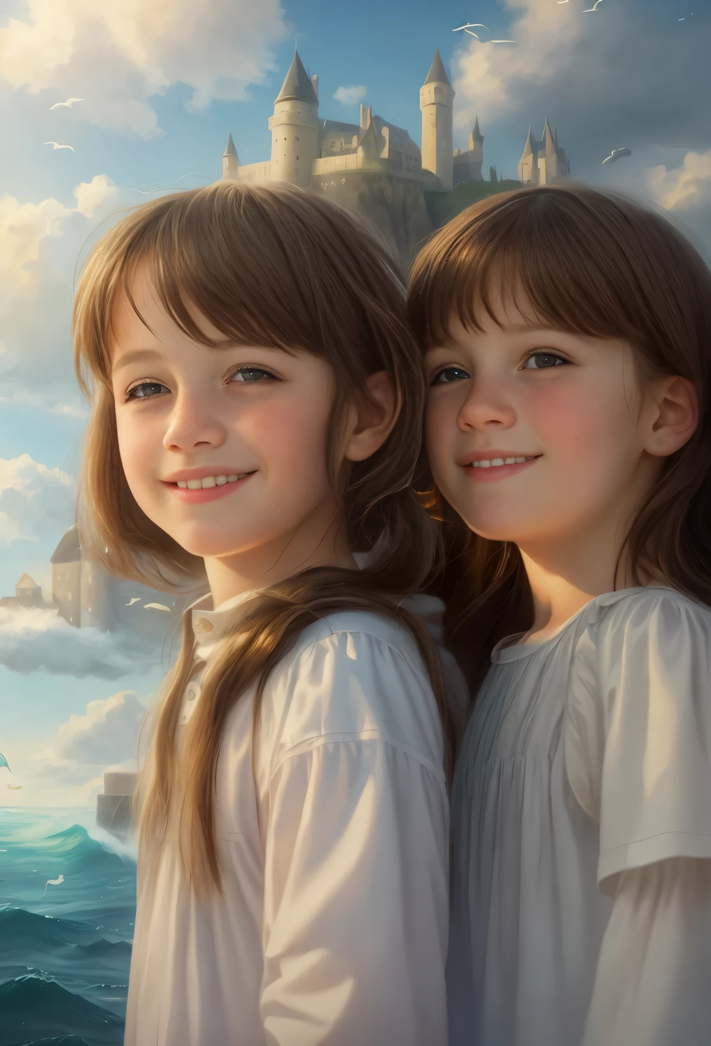 High resolution, brunette girl, , .beautiful picture in the gallery , portrait, sea in the background, realism, fantasy