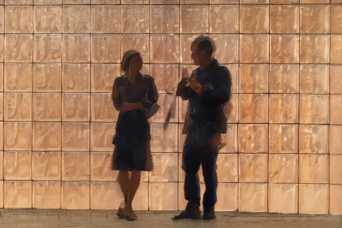 there are two people standing in front of a glass wall, kim wexler and saul goodman, still from better call saul, perfectly lit. movie still, high quality film still, promo still, backlit, photoshoot, film promotional still, better call saul scene 1 0 8 0 p, promotional still, movie film still, high quality movie still, hq ”, promo shot. Pixel art. Incredible pixel art details. Pixel art. Detailed unreal engine pixel art