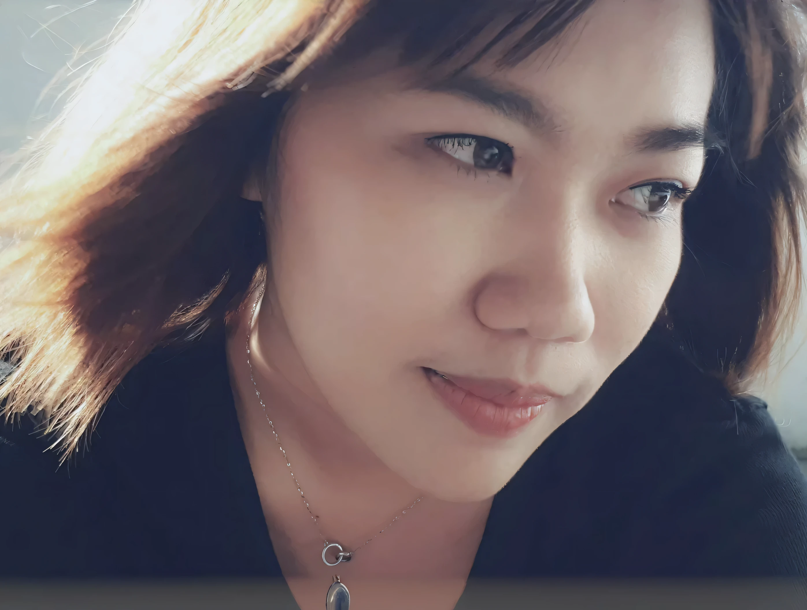 Close-up of a woman with a necklace on her neck, My name is Chandra., asian woman, Profile pictureมืออาชีพ, tomorrow, Tran., Profile pictureเฮดช็อต, sangsoo jeong, Face-to-face artgram, Profile picture, Heonhwa Cho, Taejoon Kim, Asian face, Inspired by Kim Du-ryang, happiness