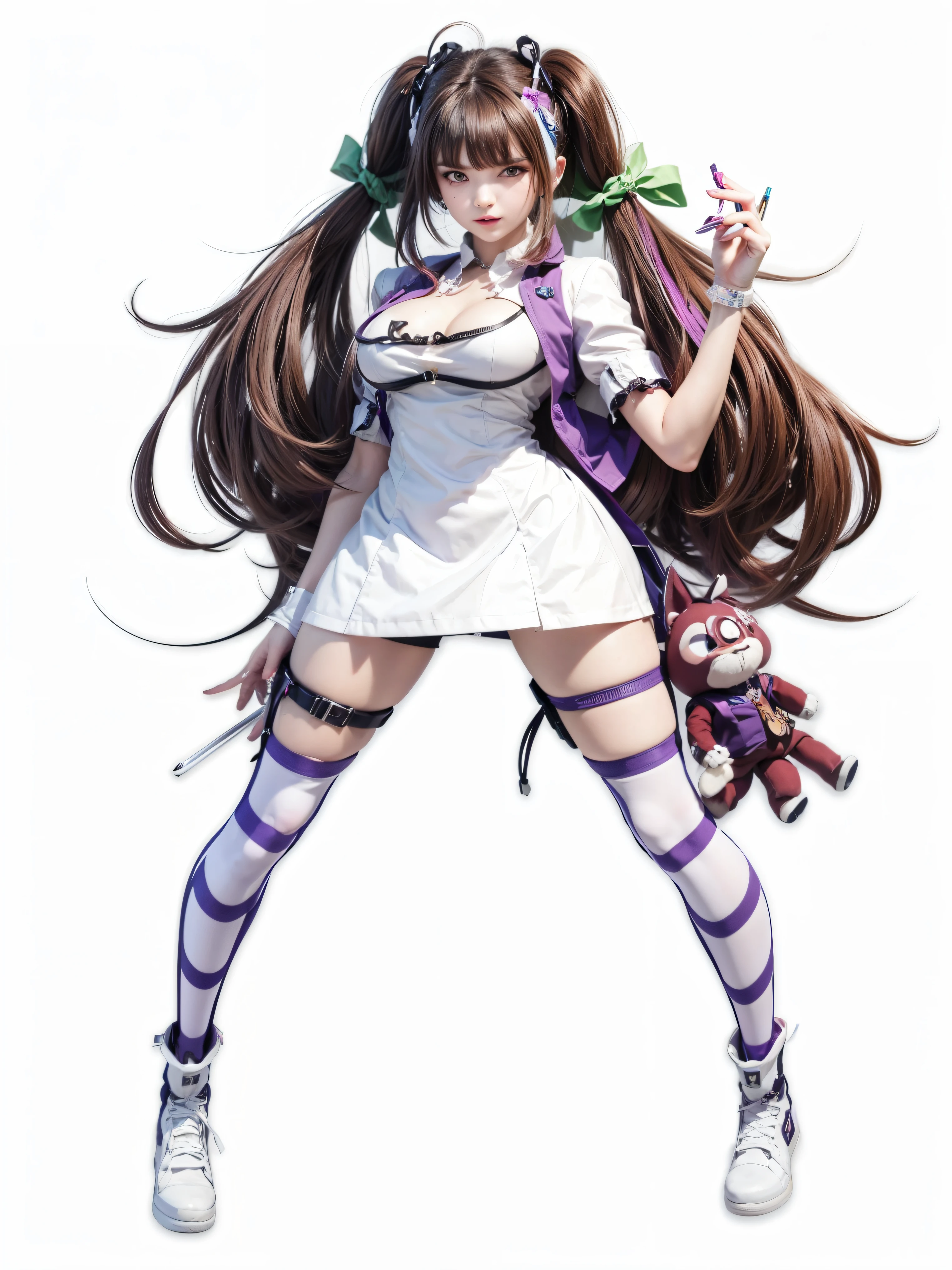 Drawing of a woman wearing a white and purple dress, danganronpa digital art, official character art, Danganronpa Nanami Qianqiu, anime monster girl, !!full body portrait!!, Kitagawa Ocean Fan Art, ( ( character concept art ) ), Anime woman full body art, Misaki Juri