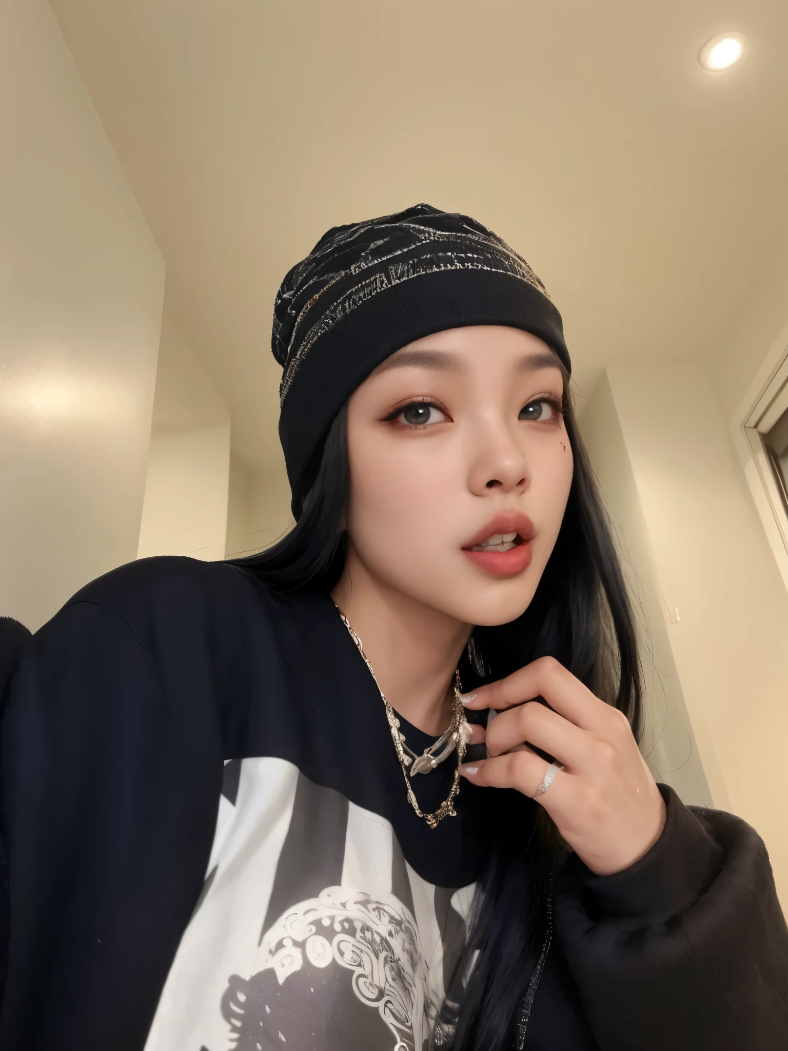 Cabelo preto com gorro, baddie girl, Asian girl, jovem de 25 anos, jennie, jennie do blackpink, olhar sexy, mulher sedutora, estilo bad, unhas grandes, cabelo longo e preto, jennie, young asian, sul coreana