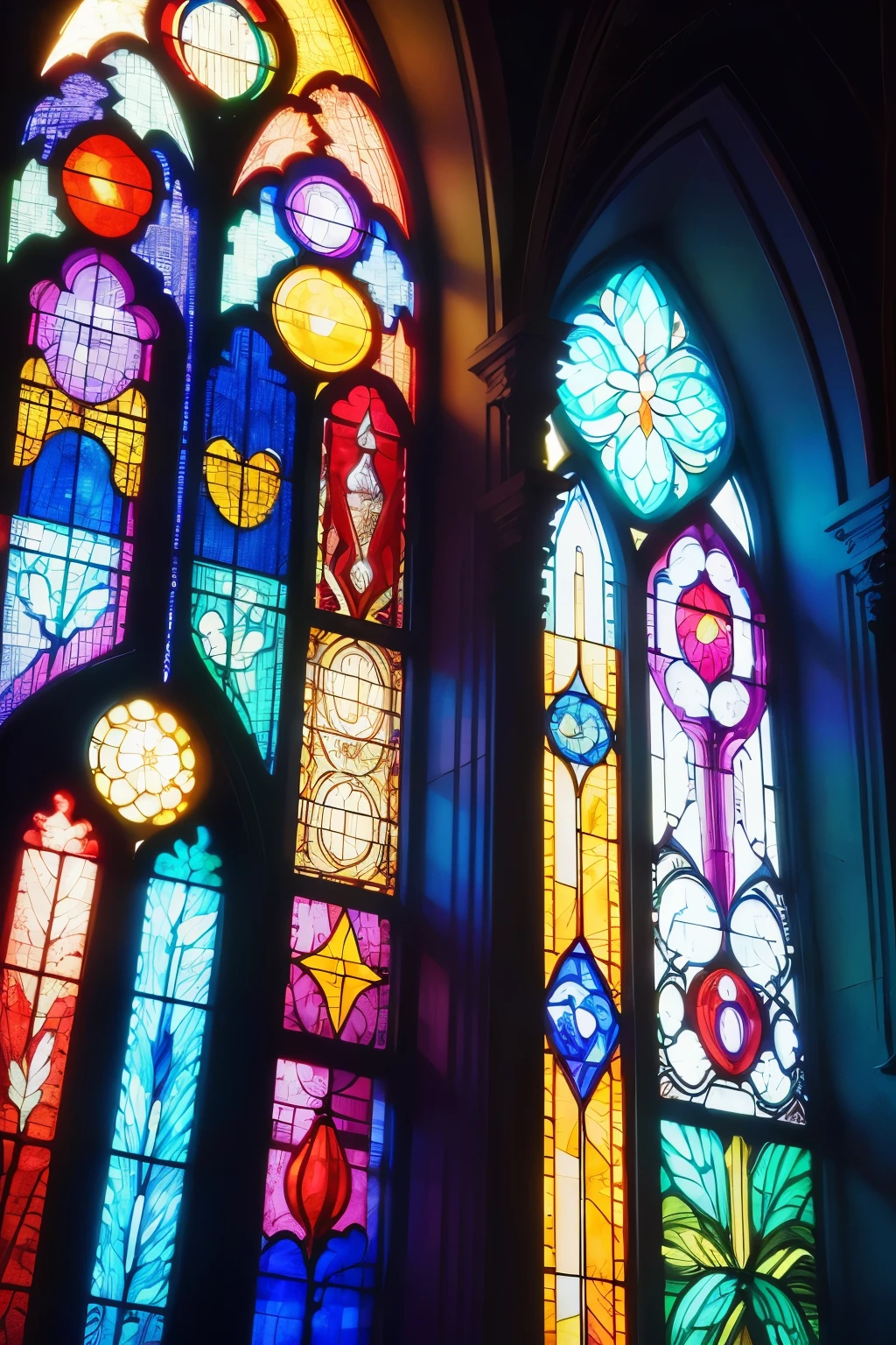Stained glass with moon motif fine details Colorful in the light