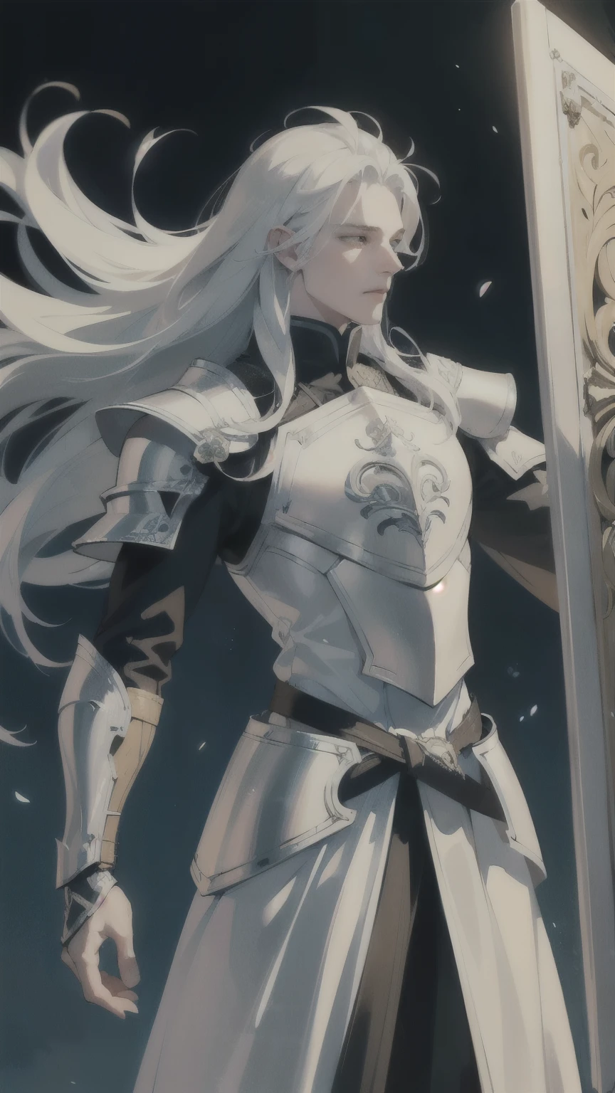 (gleaming shield:1.1, silver accents on armor)
28-year-old man with (albino) features,(ultra-detailed, anime style) (long white hair) flowing down to his waist. He stands tall and proud, dressed in (knight) armor that exhibits (silver accents on armor) (best quality), reflecting the light around him.
His (gleaming shield:1.1) features intricate engravings, adding to the overall grandeur of his appearance. The armor itself is meticulously designed, with (ultra-detailed) craftsmanship showcasing every curve and crevice.
With a (gentle smirk) on his face, the knight exudes a sense of confidence and wisdom. His (beautiful detailed eyes) gaze forward, observant of everything that surrounds him. The (sharp focus) on his (beautiful detailed lips) lights up the otherwise serious expression.
The scene is set against a picturesque backdrop, an ethereal (anime style) landscape. The colors are (vivid), with vibrant shades of greens and blues dominating the scene. The lighting is (studio lighting) perfect, casting a soft glow on the knight, enhancing his commanding presence.
Overall, this prompt depicts a (28-year-old man) (knight) with (albino) features, (long white hair), and a (gleaming shield) adorned with (silver accents on armor). The (ultra-detailed, anime style) captures his elegance and power, while the (vivid colors) and (studio lighting) enhance the overall visual impact.