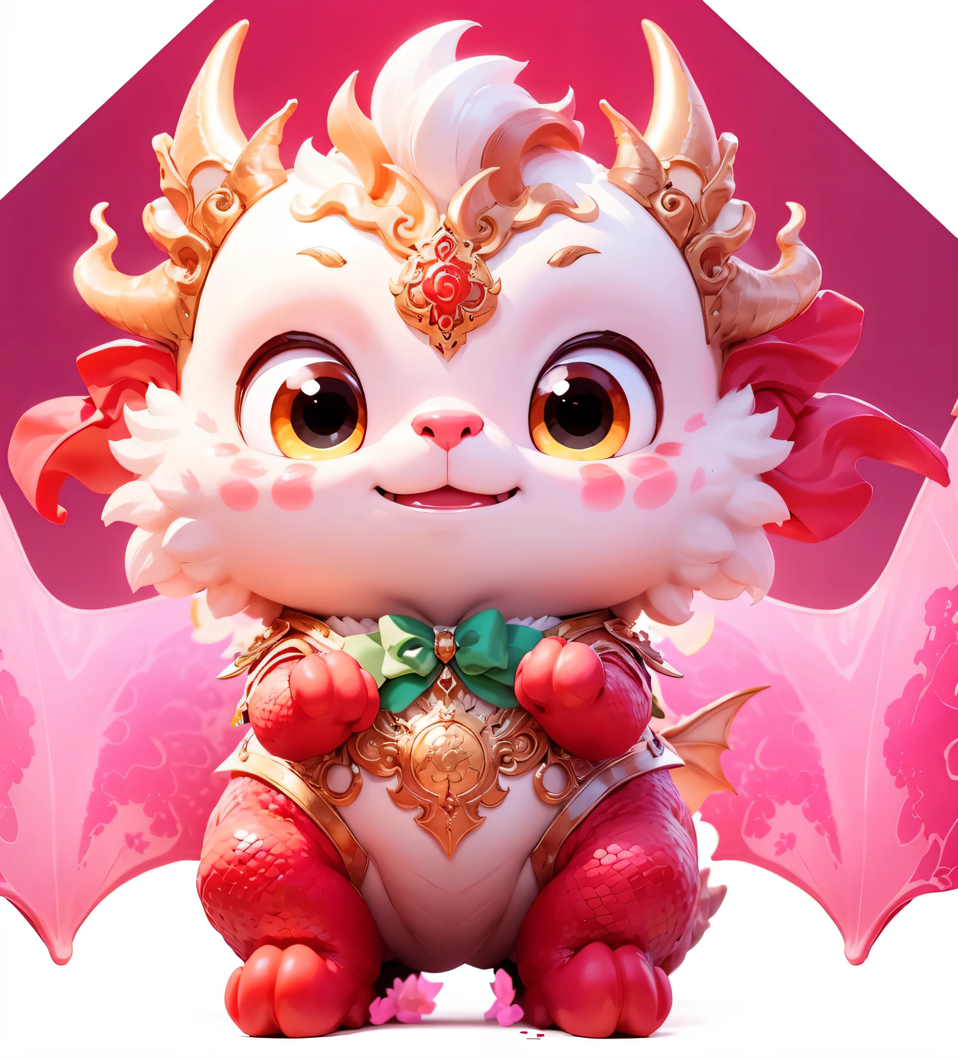 best quality, (Very detailed model), (best quality), 1 stop、pastel colors、cloud、pink there、Lovely的,octane rendering,The pupils are clearly visible,Male Xiaolongbao,male dragon treasure,Two small tiger teeth,Naughty expression,naughty,Lovely