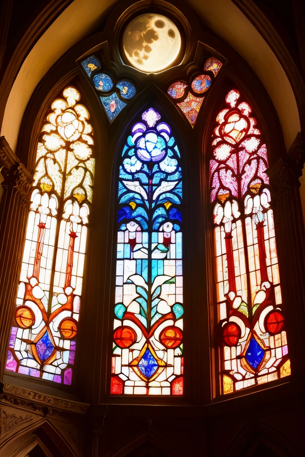 Stained glass with moon motif fine details Colorful in the light