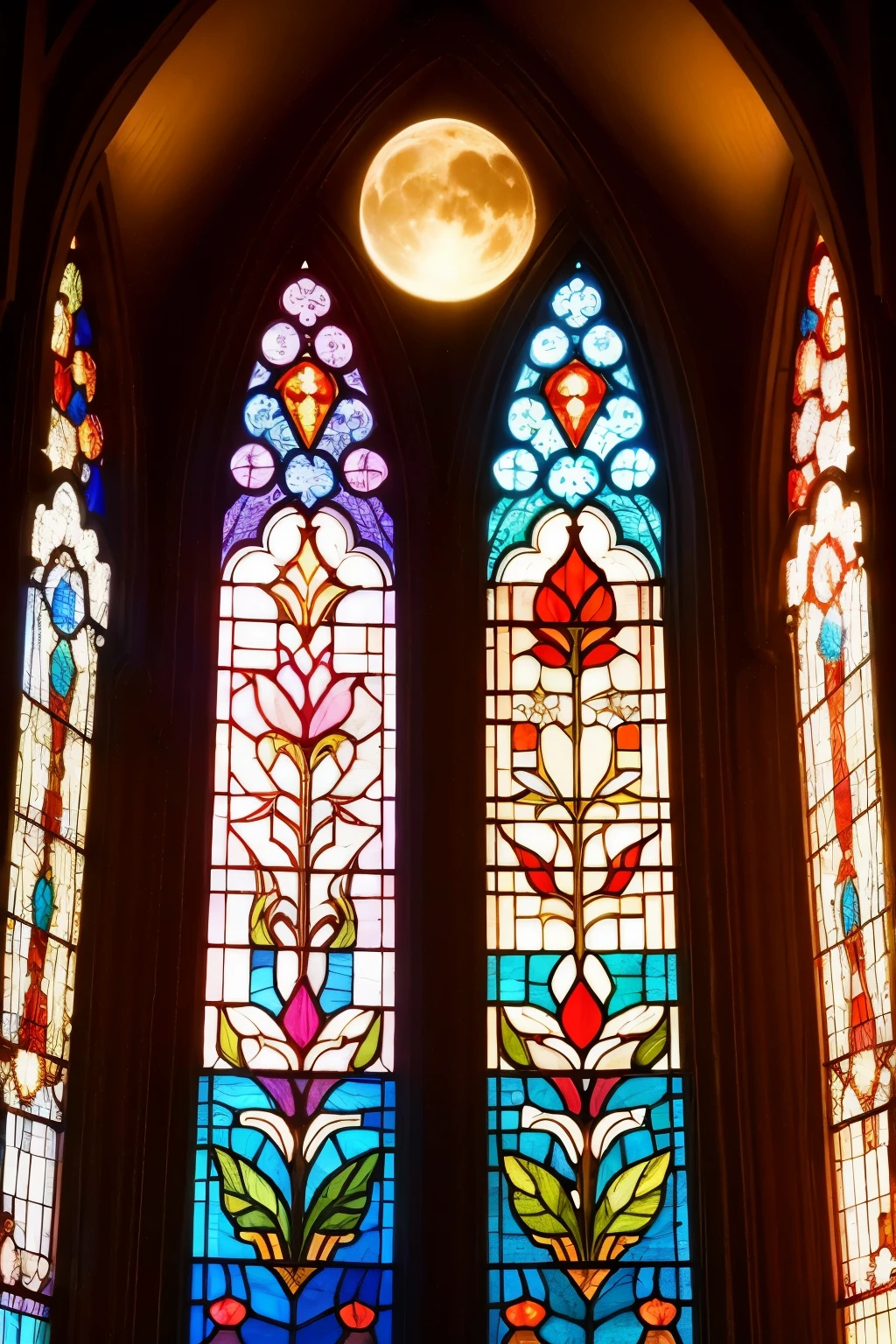 Stained glass with moon motif fine details Colorful in the light
