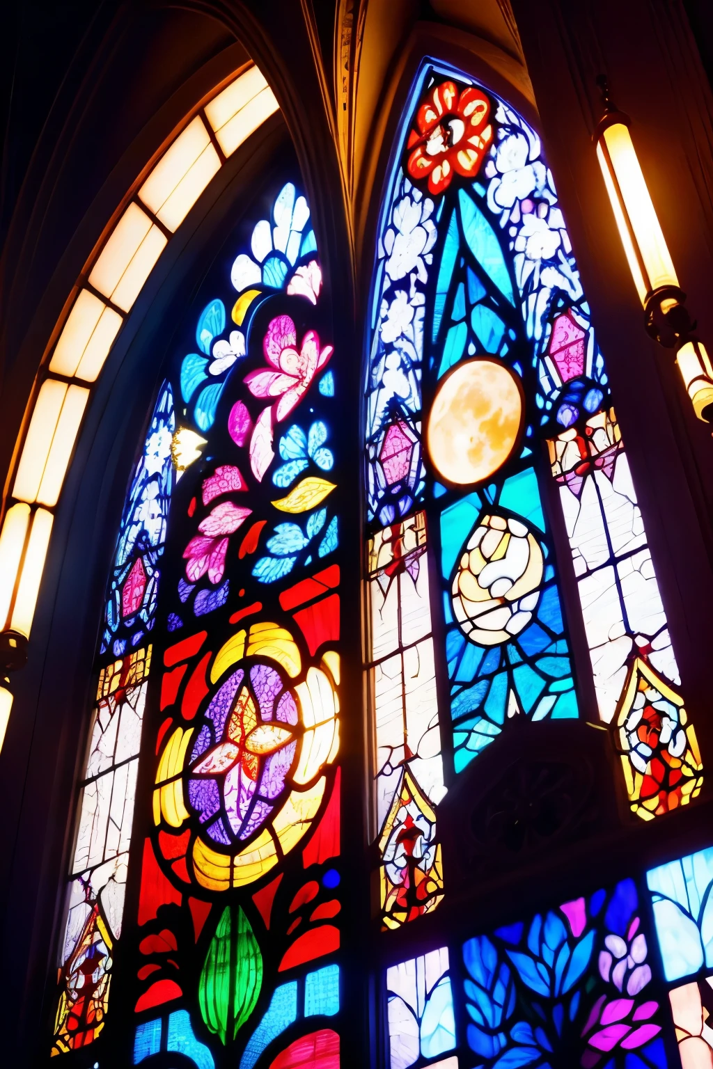 Stained glass with moon motif fine details Colorful in the light
