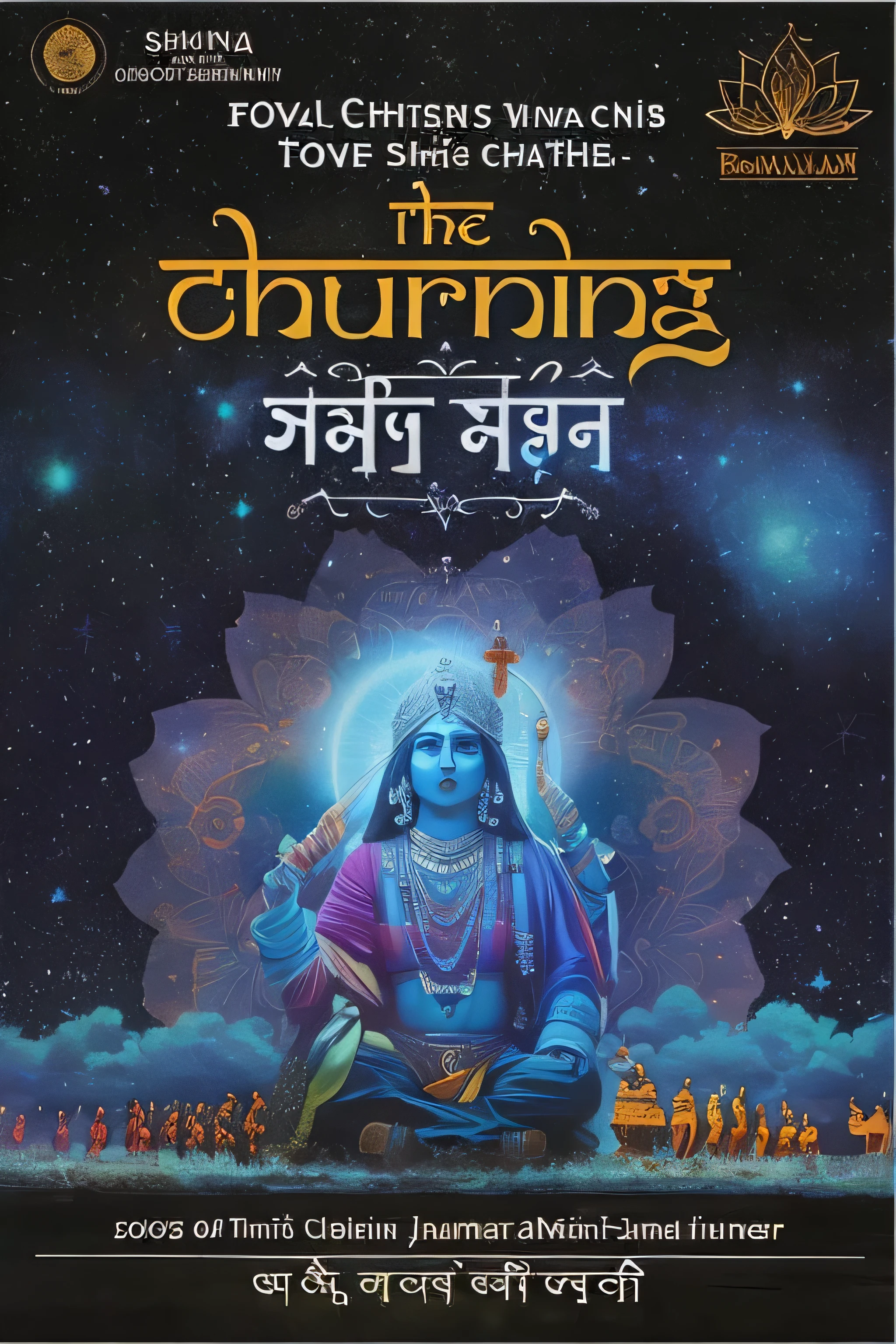 the poster for the upcoming show of the upcoming festival of the divine, churning, cover art, inspired by Saurabh Jethani, by Saurabh Jethani, album artwork, by Ram Chandra Shukla, by Jitish Kallat, published art, by Kailash Chandra Meher, album art cover, book cover, inspired by Kailash Chandra Meher
