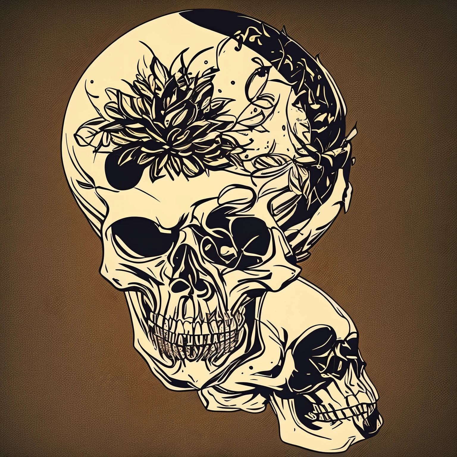 a skull typing on the computer, and his eye burning, background gaming set up