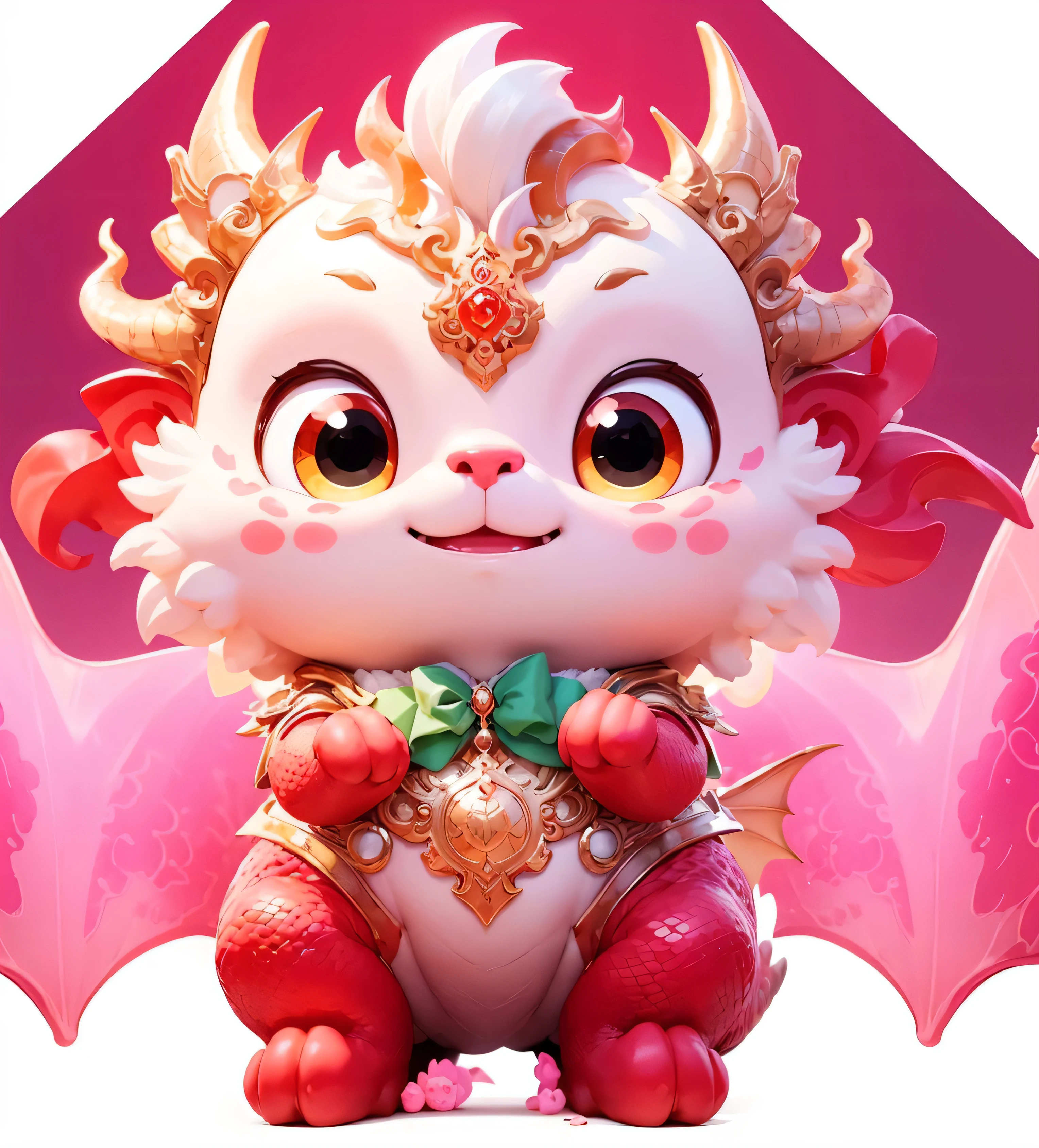 best quality, (Very detailed model), (best quality), 1 stop、pastel colors、cloud、pink there、Lovely的,octane rendering,The pupils are clearly visible,Male Xiaolongbao,male dragon treasure,Two small tiger teeth,Naughty expression,naughty,Lovely