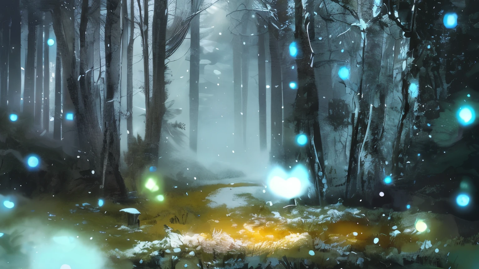 Arafed image of a forest with a path and lots of snow, magical forest backround, magic fairy forest, enchanted and magical forest, magical forest in the background, magical forest with fireflies, enchanted magical fantasy forest, magical forest background, magical forest, magical cleansing, lush fairy forest, fairy forest, fairy tale forest, in a magical forest, magical forest