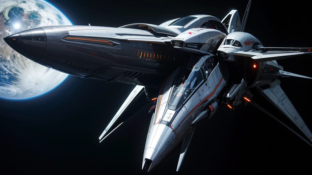 futuristic spaceship,more detailed, alien spaceship,ultra high definition,realistic image, armed with futuristic gun, starship background