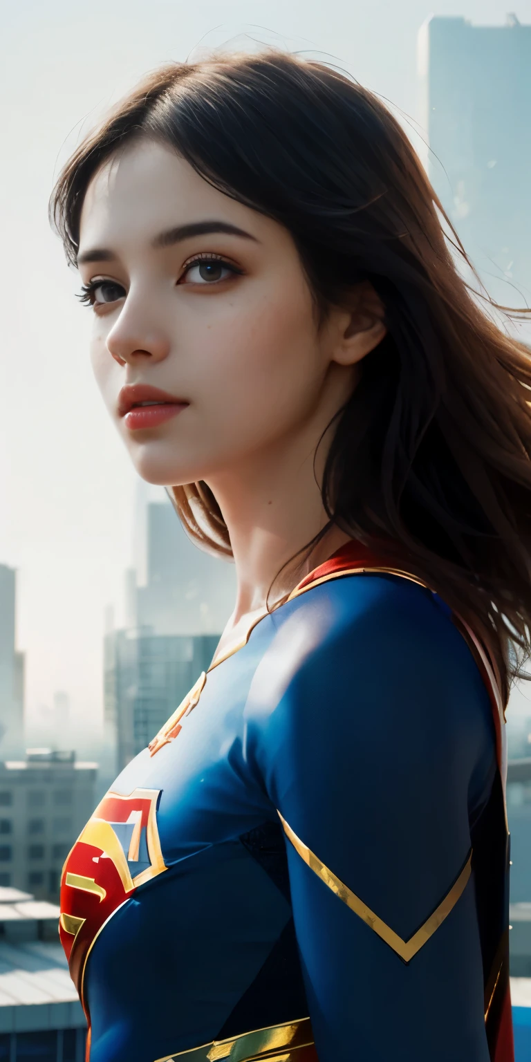 (1 girl:1.3), alone, (((Very detailed face)))), ((very detailed eyes and face)))), beautifulディテールの目, body parts__, official art, unified 8k wallpaper, Super detailed, beautiful and beautiful, beautiful, masterpiece, 最high quality, original, masterpiece, ultra-detailed photos, 最high quality, ultra high resolution, realistic realism, sunlight, Upper body、amazing beauty, dynamic pose, delicate face, lively eyes, (from the front), she is wearing a superwoman suit, Red and black color scheme, Highly detailed city roof background, rooftop, overlook the city, detailed face, Detailed complex and busy background, Messy, nice, milky, highly detailed skin, realistic skin details, visible pores, clear focus, volumetric fog, 8K UHD, Digital single-lens reflex camera, high quality, film grain, Fair skin, photorealism, lomography, Futuristic dystopian megalopolis, translucent