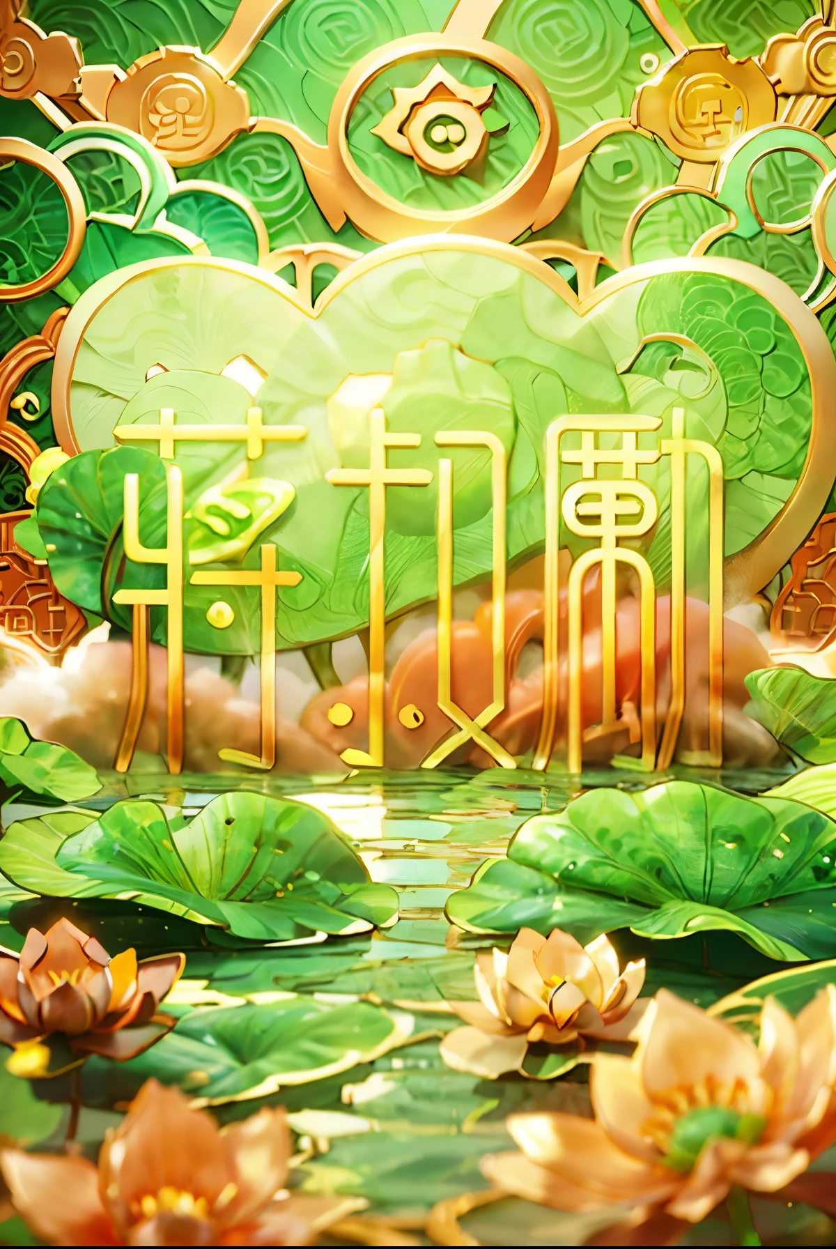 (Yellow theme),(jade carving:1.5), (Chinese cloud pattern:1.2), (Lotus:1.5, Sunflower), (Oriental elements, Chinese colors, senior color matching), (super delicate:1.2, lose focus:1.2, fantastic:1.2, magical light effect:1.2), Masterpiece, three-dimensional,super rich,super detailed,8k,gold,gold line,jade, 3ddianshang\(style\)