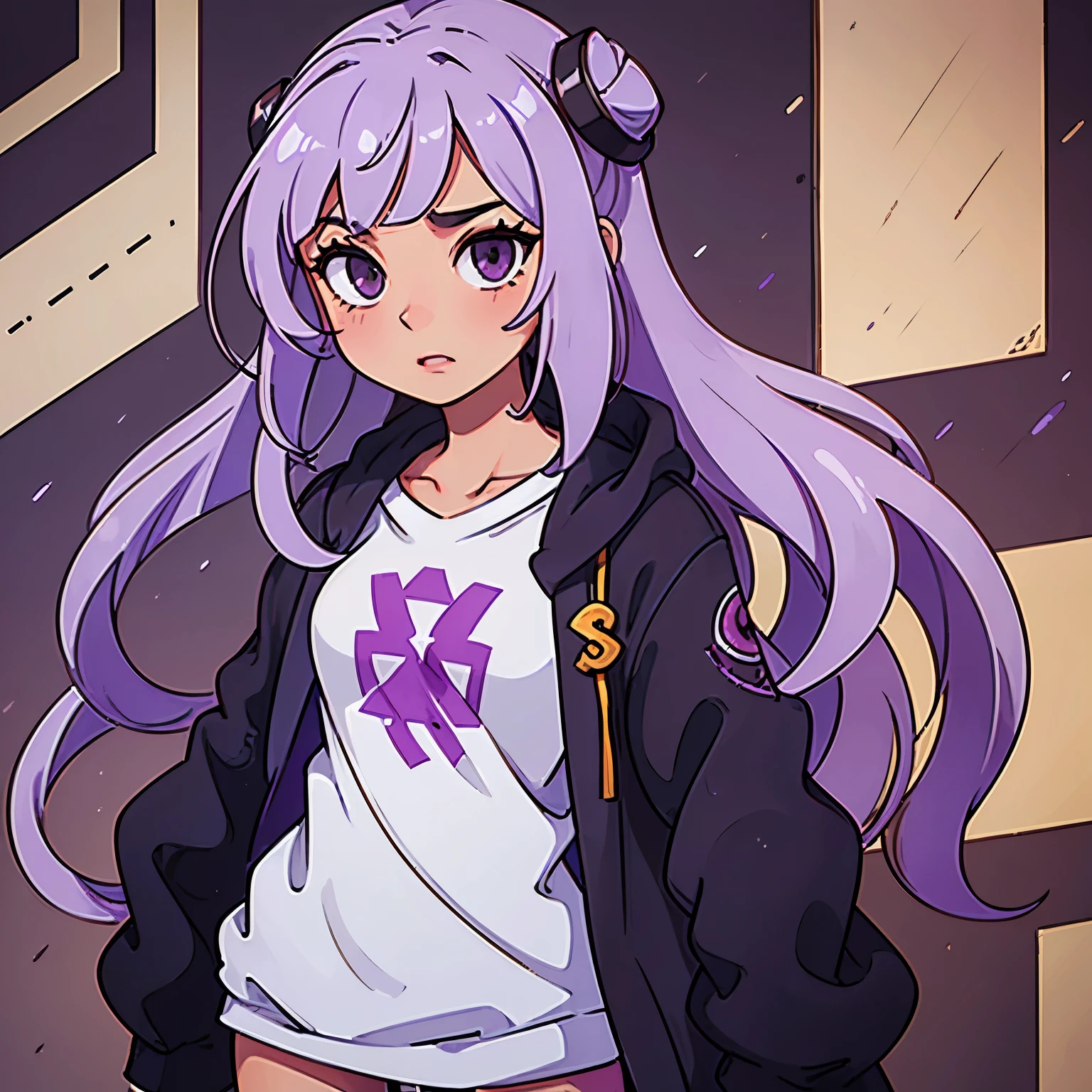 A female has tan skin, long wavy hair with purple highlights and is wearing clothes, also holding accessories, 3d rendering