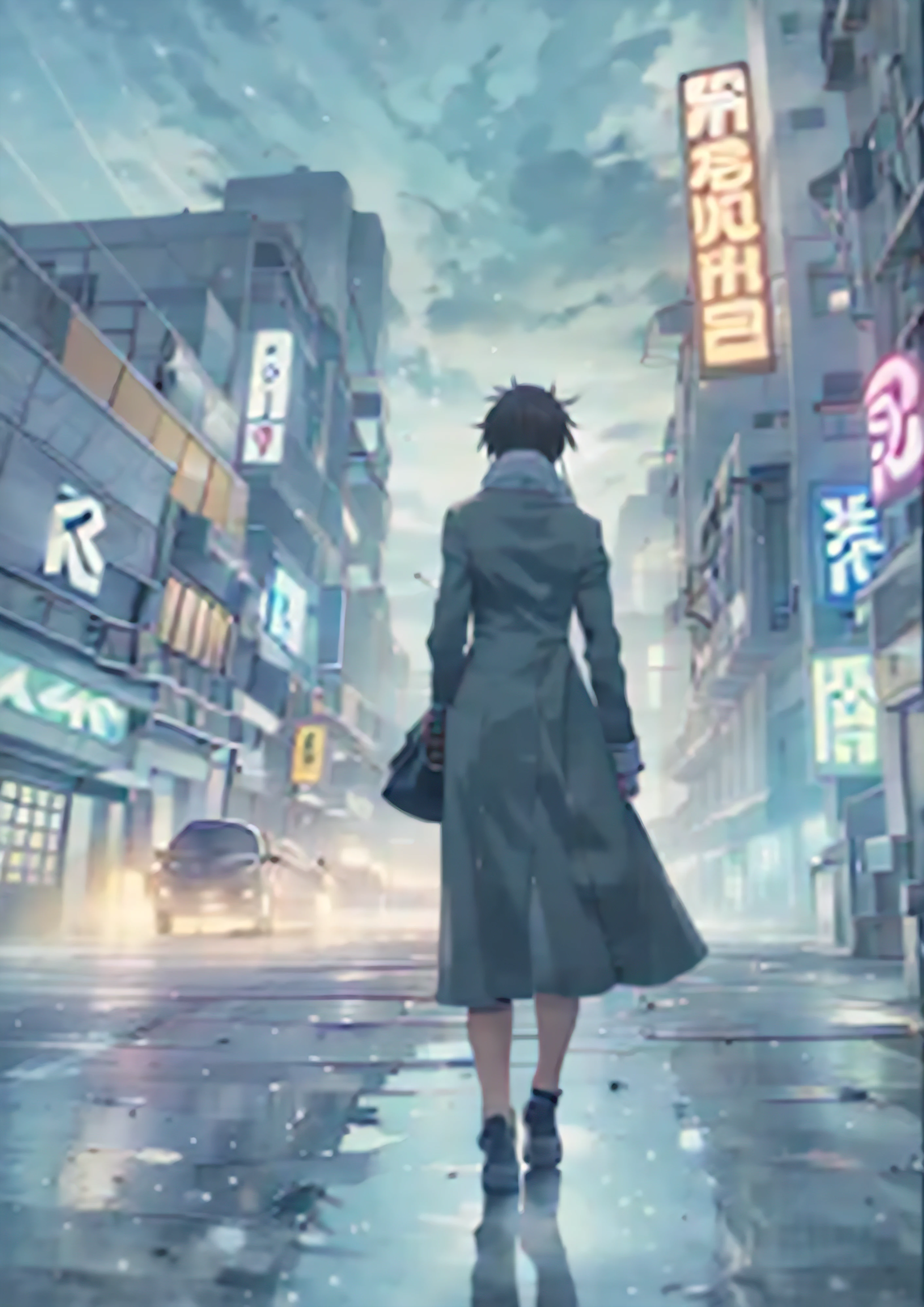 Anime-style artwork of a woman walking down a city street at night, tokyo anime scene, in Makoto Shinkai&#39;style, makoto shinkai cyril rolando, anime art wallpaper 4k, anime art wallpaper 4k, dark. by makoto shinkai, anime art wallpaper 8k, makoto shinkai&#39;style, by makoto shinkai