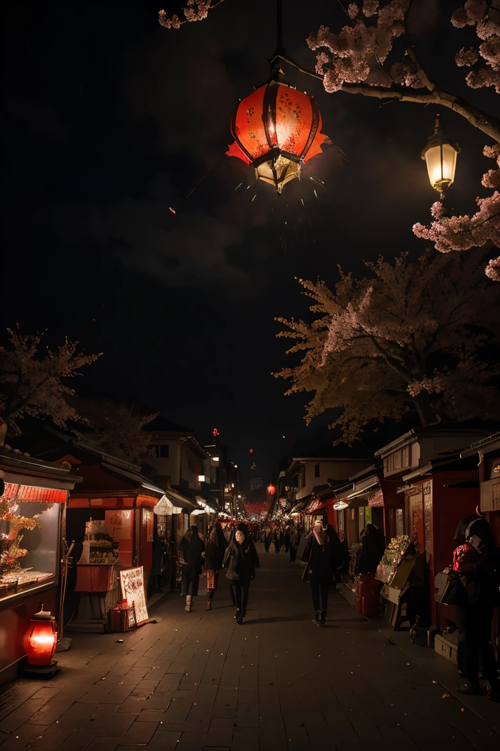 abstract dragon，new year card，red，cherry blossom，lantern，Vendors，light，pyrotechnics，Festive style