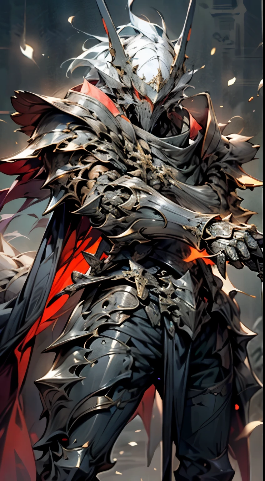dark light, army of knights, Luxurious shape, dark knight armor, Dark armor, red cloak. He has a wide and heavy black sword. The knight&#39;s eyes are the light of red flame, Depicted in a fighting stance.,white background,