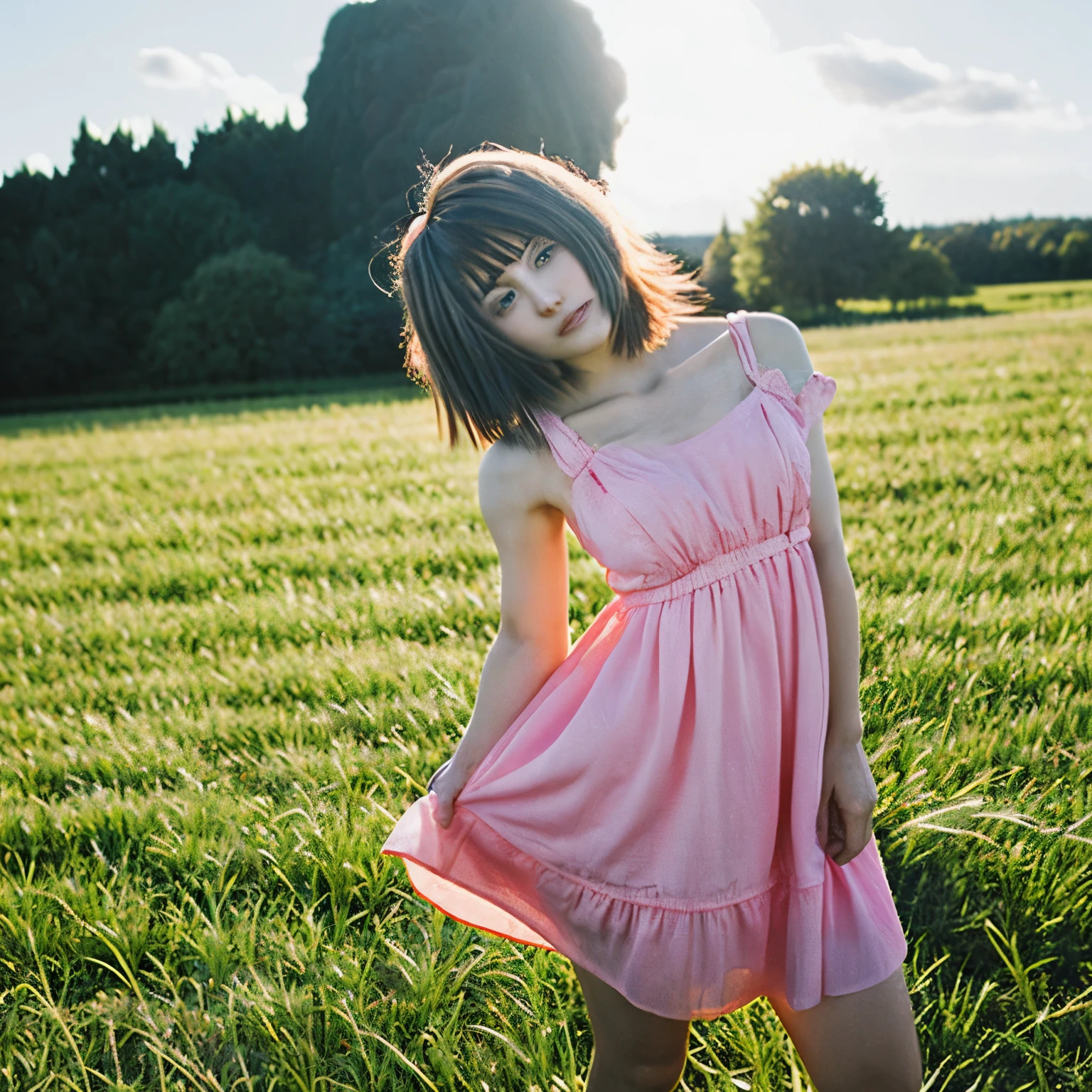 a girl in a pink dress is standing in a field, bulma from dragon ball, saiyan girl, official art, android 18, full color manga cover, female goku, official anime artwork, inspired by Akira Toriyama, high detailed official artwork, by Akira Toriyama, dragon ball concept art, official artwork, female protagonist 👀 :8
