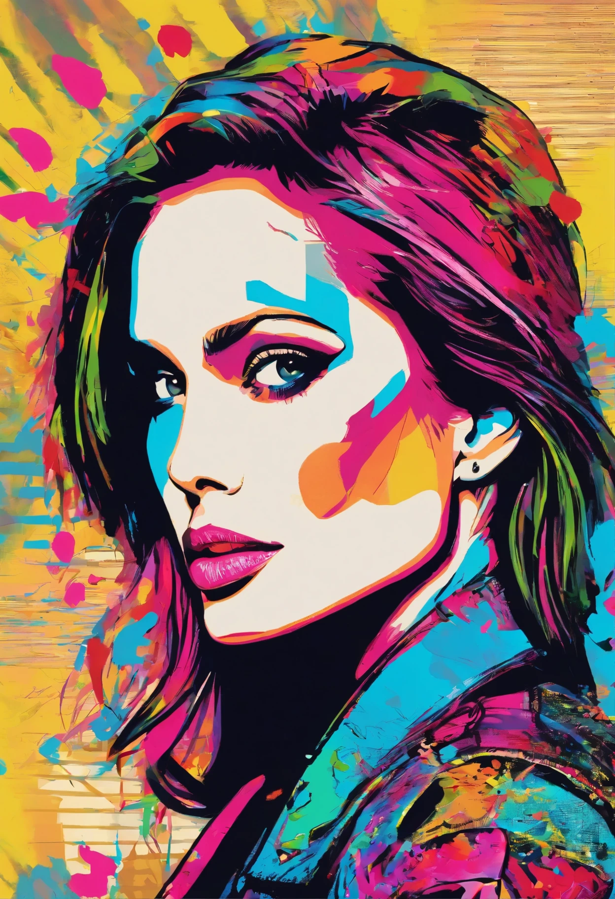 Angelina jolie，dressed in punk clothing，Detailed hyper-realistic rendering