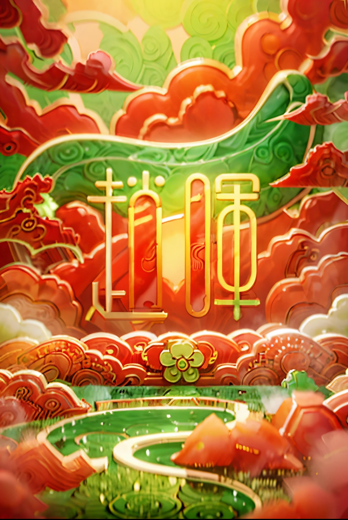 (red theme),(jade carving:1.5), (Chinese cloud pattern:1.2), (Oriental elements, Chinese colors, senior color matching), (super delicate:1.2, lose focus:1.2, extremely colorful, Cinematic Lighting, Chiaroscuro), Masterpiece, three-dimensional,super rich,super detailed,8k,gold,gold line,jade, 3ddianshang\(style\)