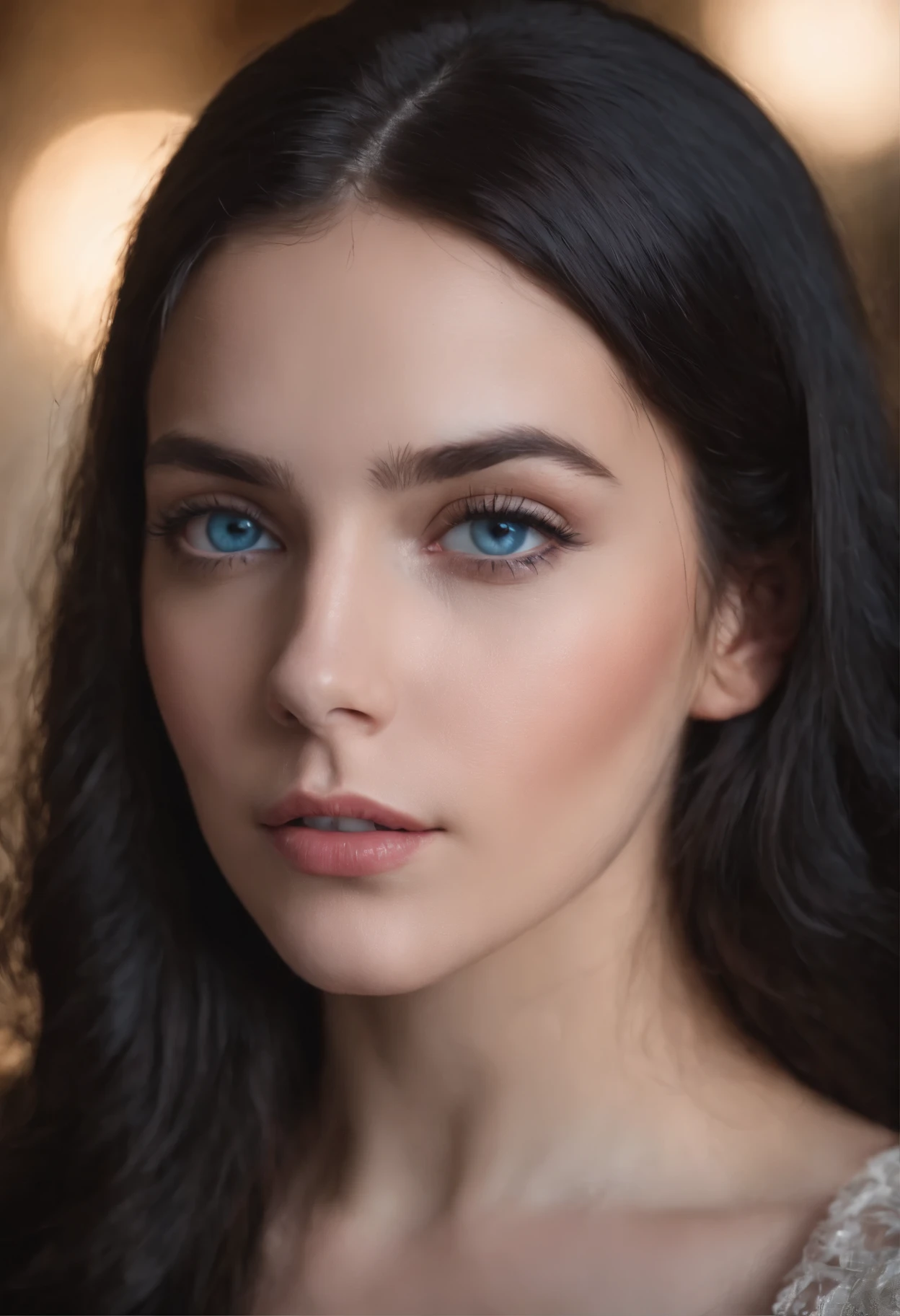 Femme de 19ans de clair metisse , with blue eyes and black hair of unparalleled beauty