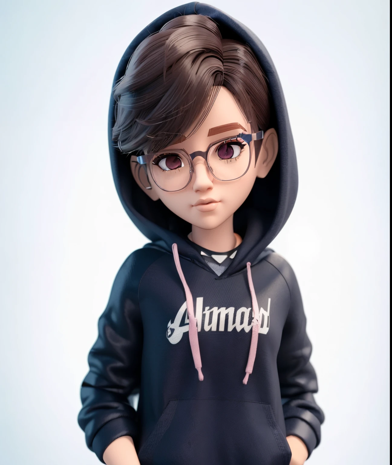 there is a doll with glasses and a hoodie on, cute cartoon character, arnold maya render, anime styled 3d, animation character, cartoon character, realistic anime 3 d style, CAPLIN, animated style, 3 d character, 3d character, cute 3 d render, cute character, animated movie, in cartoon style, 3 d character render, 3 d cartoon
