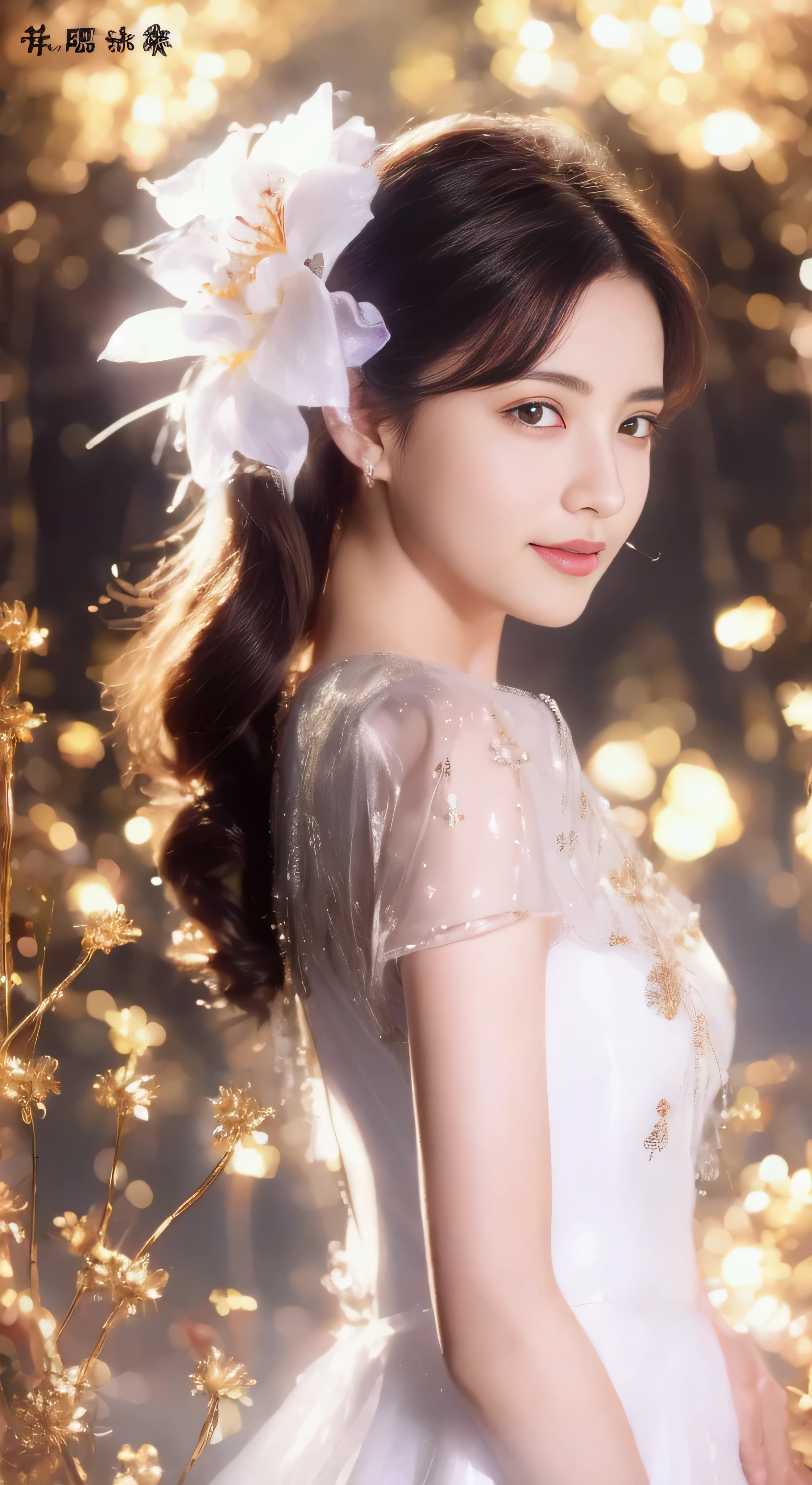 castle in the distance、face is in front、look at the camera、profile、8K、real photos、ultra high resolution, master parts, highest quality, ticker , cinematic images,nice girl、Ann、16 only、Annグロサクソン、double eyelid、droopy eyes、very big eyes、eyes are purple、dark eye shadow、lips are very thin、The tip of your nose grows beautifully...........................................、small nose,,,,, very detailed , silver hair、straight short hair、smile、 sweet expression 、)、very clear shadows , jewelry , fine eyes, Very difficult, shiny skin , パーフェクトブリリAnnト, perfect sentence, dramatic shadow、white tiara on head、gold necklace around neck、White aristocratic dress with gold embroidery、glass high heels、angel wings