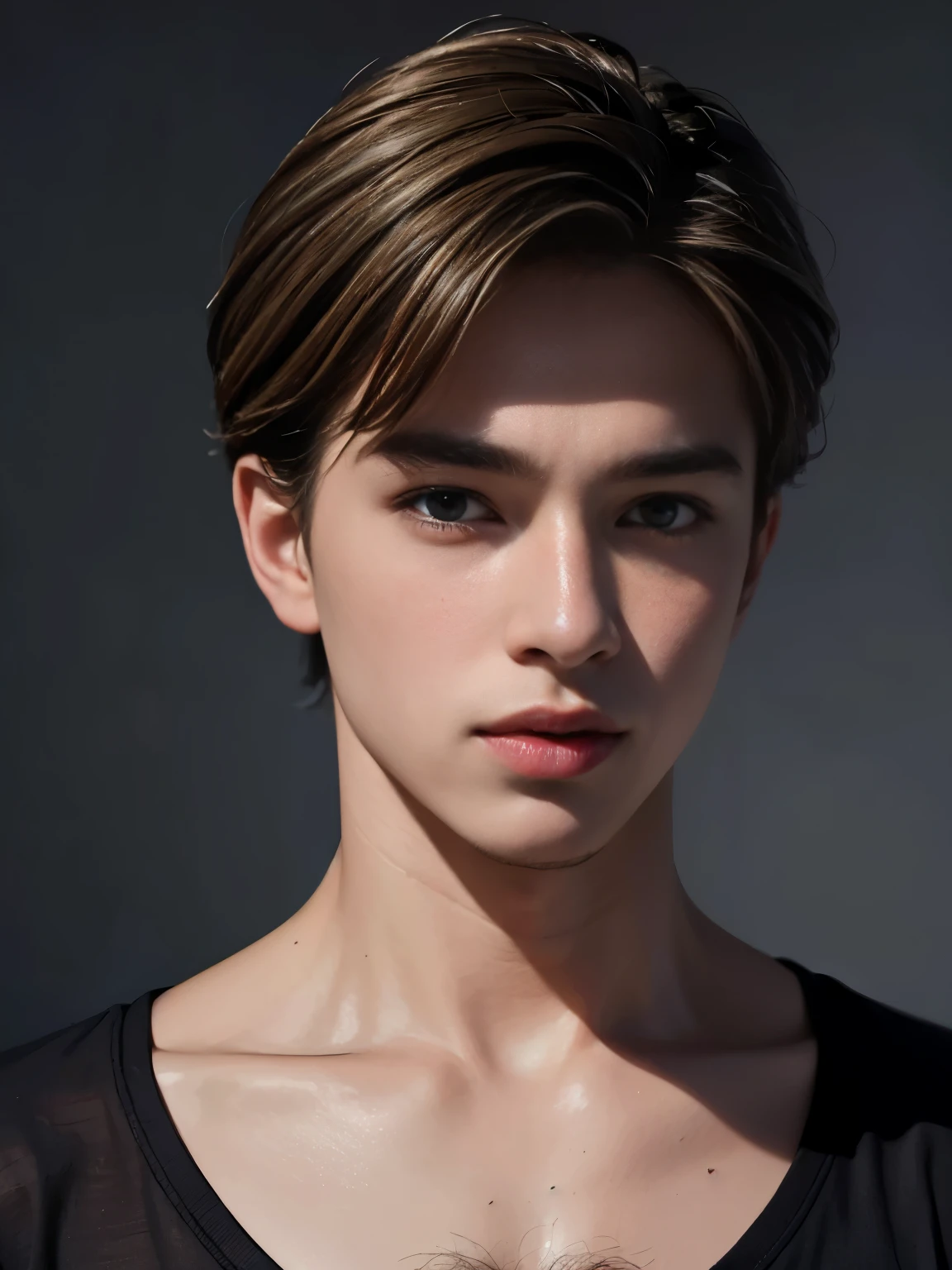 Best quality, masterpiece, ultra high res, (photorealistic:1.4), raw photo, 1 boy, 20 year old boy, in shirt, in the dark, deep shadow, low key, cold lig03041495432ht