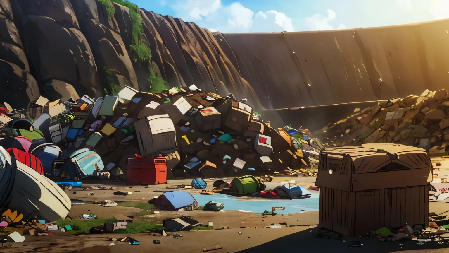 Dump, mud, ((huge piles of garbage)),