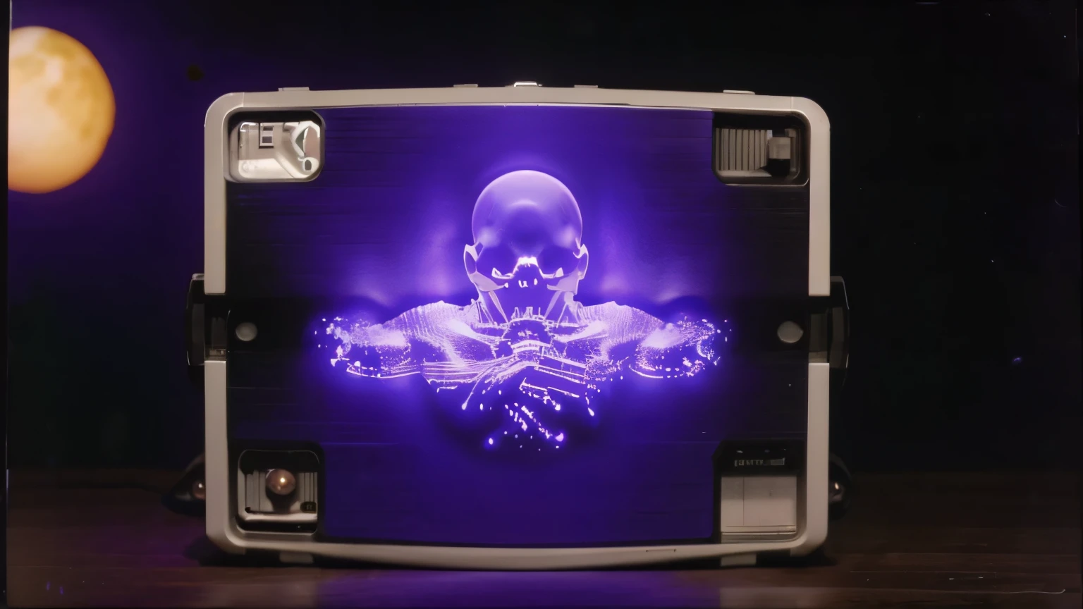 Creepy ghost form on (VHS cassette), purple VHS cover, syntwave aesthetic, 90's, retro