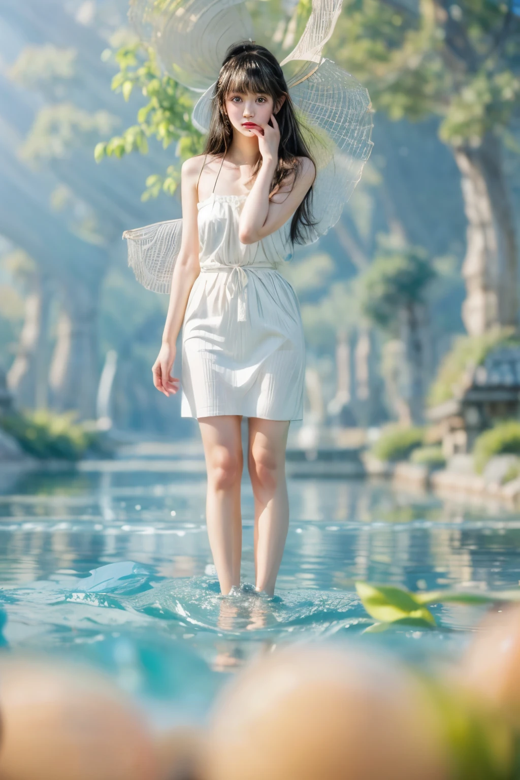 masterpiece、highest quality、cinema、(Detailed both eyes)、(cute japanese woman、bangs:1.3)、23 years old、1 girl、elegant、black hair、(auraroid photo:1.2)、