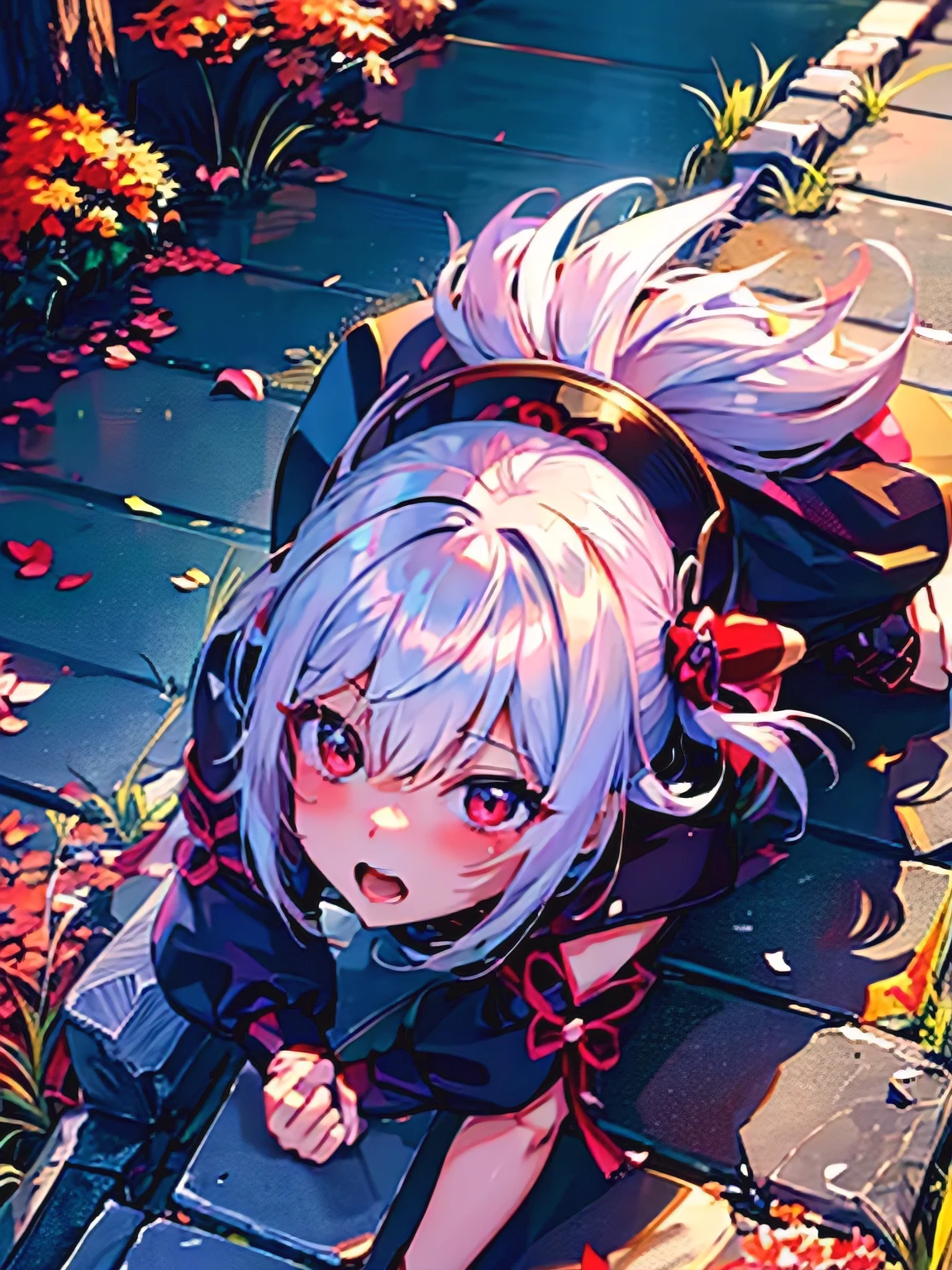 Anime girl lying on the ground with her head bowed, Cute girl anime visual, anime girl squatting, anime style 4k, splash art anime , Best Anime 4K Kona-chan Wallpaper, white haired god, Small curves , Beautiful anime girl squatting, detailed digital anime art, clean detailed anime art, beautiful anime portrait