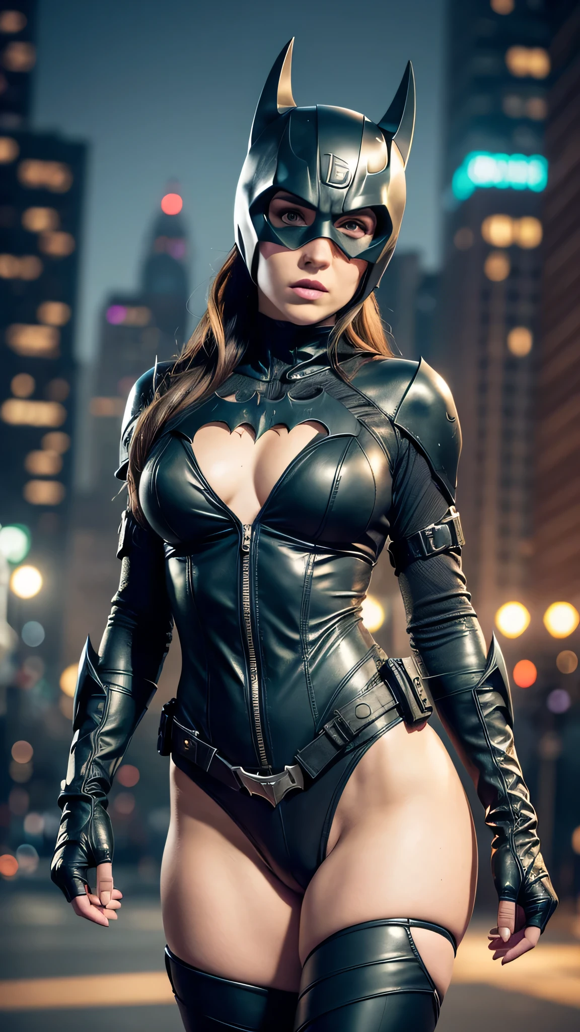 ((jennifer connelly(batgirl and batarang))), Cyberpunk batgirl wearing a cape((bikini))Wear armor, (dynamic pose), redhead, athletic build, Tight costumes, so beautiful, ((sexy, Small natural breasts, cleavage, Nippin, camel toe)), (highly detailed skin: 1.2), serious face, beautiful face, highly detailed skin, skin pores, (highly detailed face:1.1), (highly detailed eyes:1.1), realistic pupils, blush all over the face, lip whole, (perfect anatomy:1.1), (perfect proportions:1.1), (photograph:1.1), (photorealistic:1.1), volume lighting, dynamic lighting, True Shadow, (High resolution:1.1), オッパイsharpフォーカス, (realistic, hyperrealistic:1.4), Complex, high detail, dramatic, scattered below the surface, wonderful, Grind, sharp, 35mm, 8K, (((Night photograph, gotham city background)